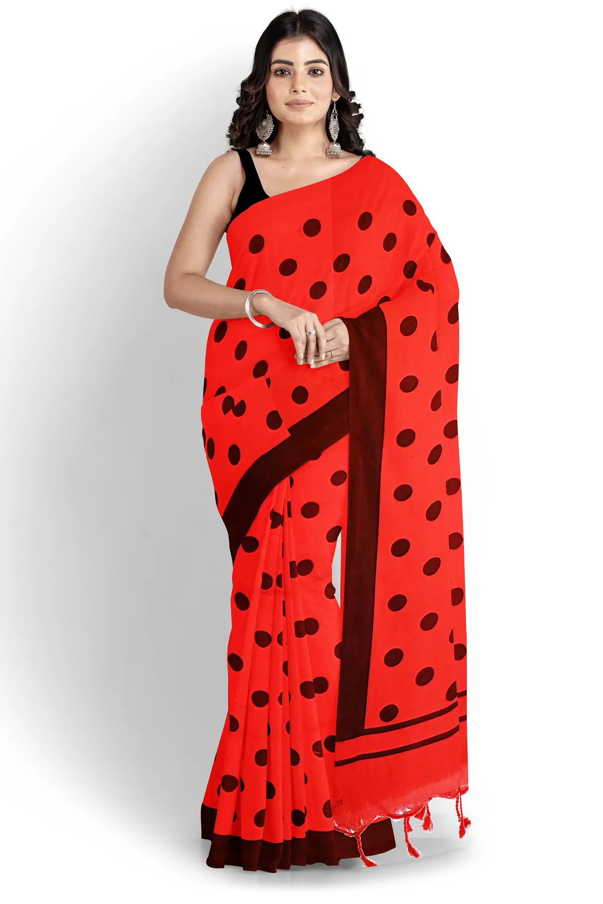 DipDiya Pure Cotton Red Tip Grace of Bengal Handloom Sarees