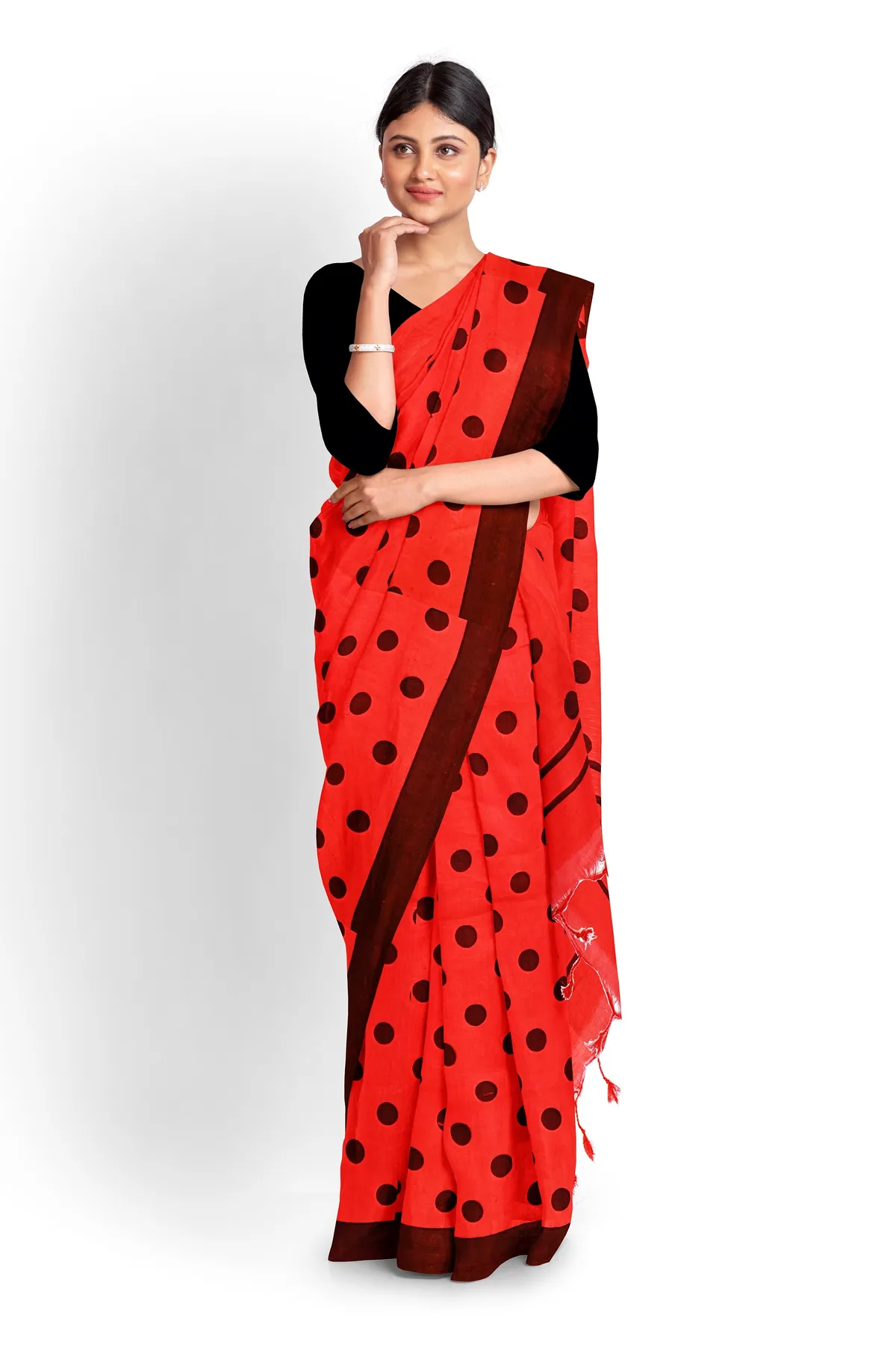 DipDiya Pure Cotton Red Tip Grace of Bengal Handloom Sarees