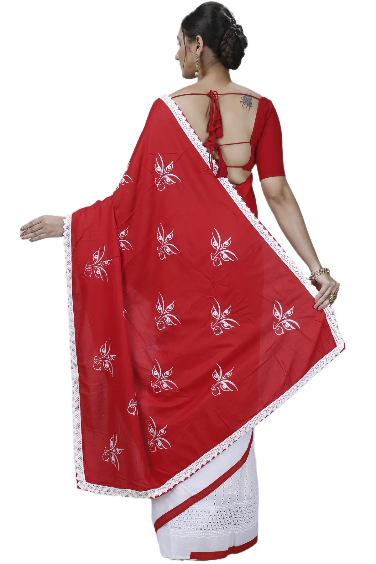 DipDiya Pure Cotton Red Tiro Artisan Crafted Handloom Sarees