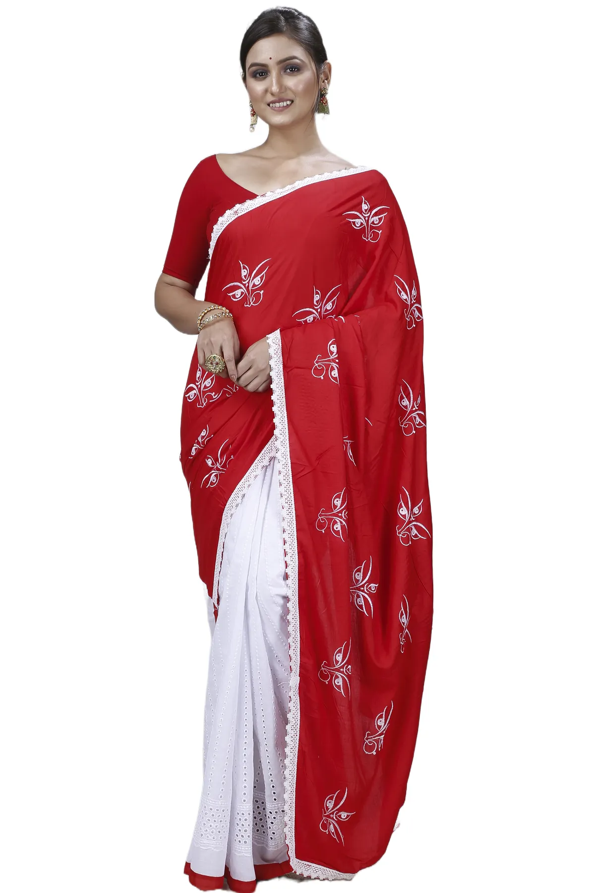 DipDiya Pure Cotton Red Tiro Artisan Crafted Handloom Sarees