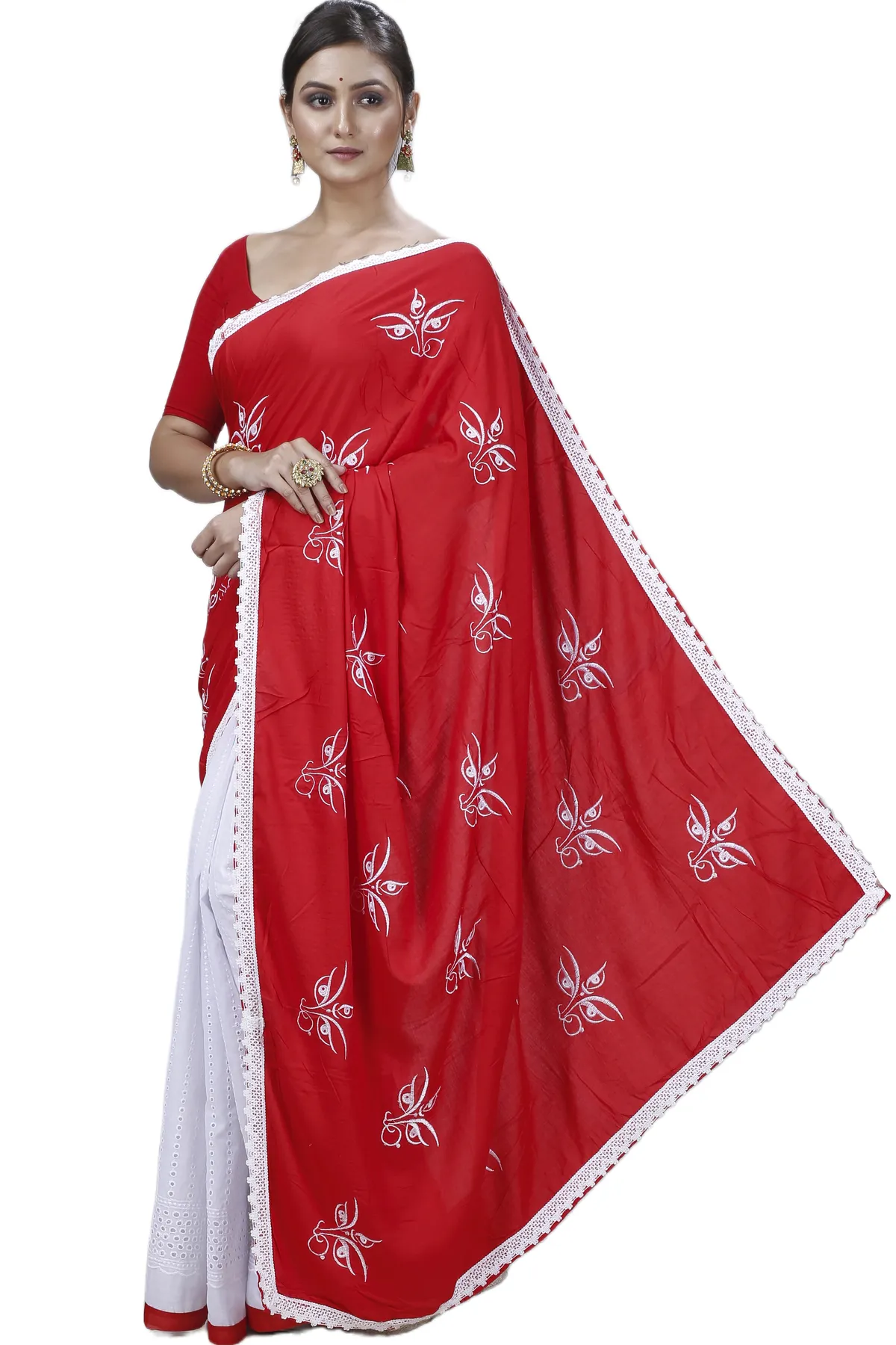 DipDiya Pure Cotton Red Tiro Artisan Crafted Handloom Sarees