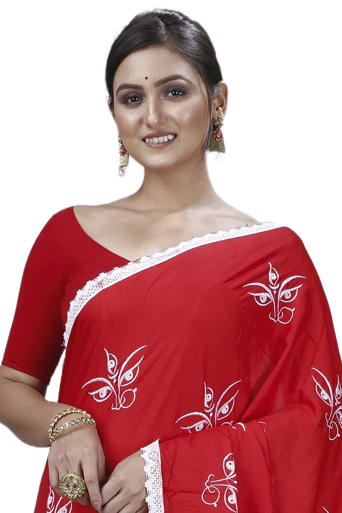 DipDiya Pure Cotton Red Tiro Artisan Crafted Handloom Sarees