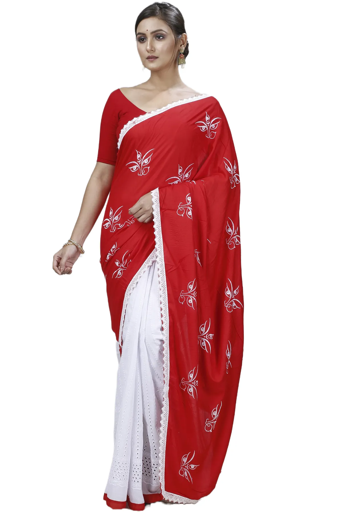 DipDiya Pure Cotton Red Tiro Artisan Crafted Handloom Sarees
