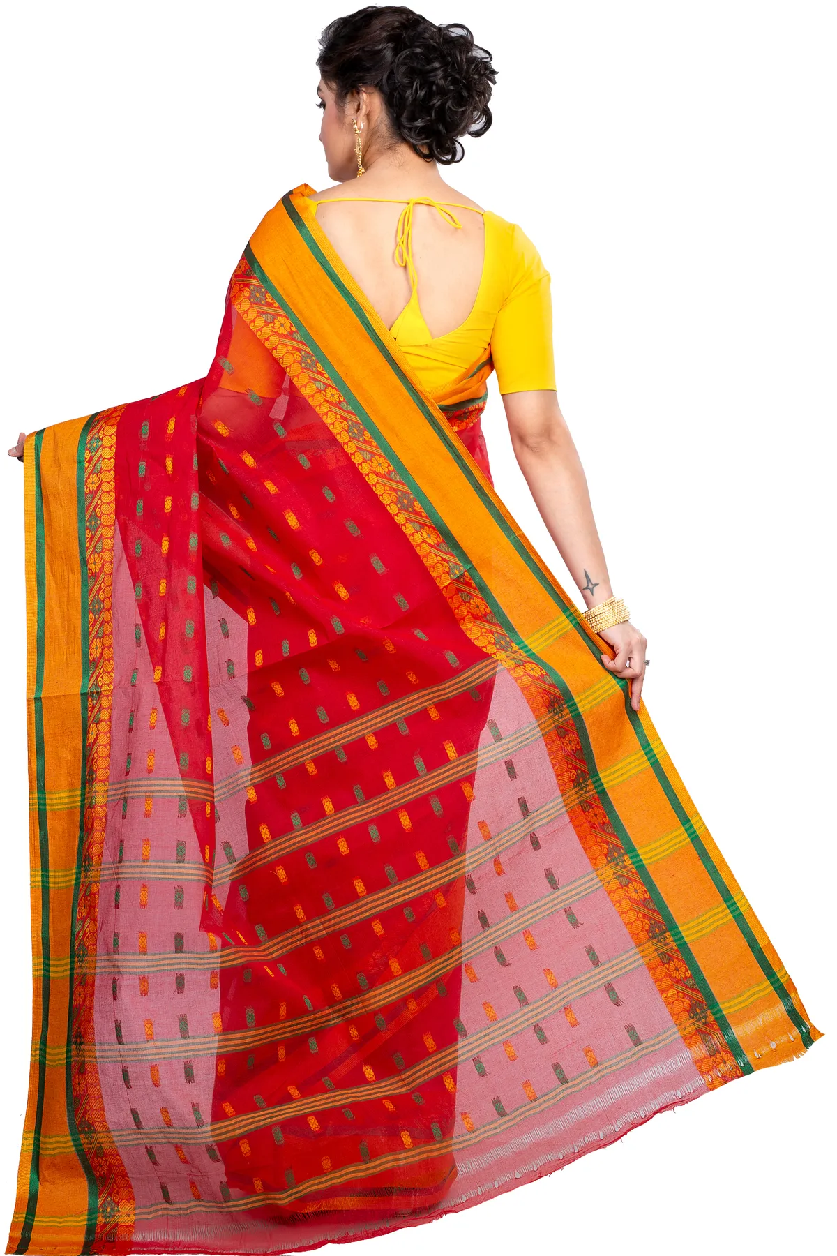 DipDiya Pure Cotton Red ToraPar Artisan Woven Tant Sarees