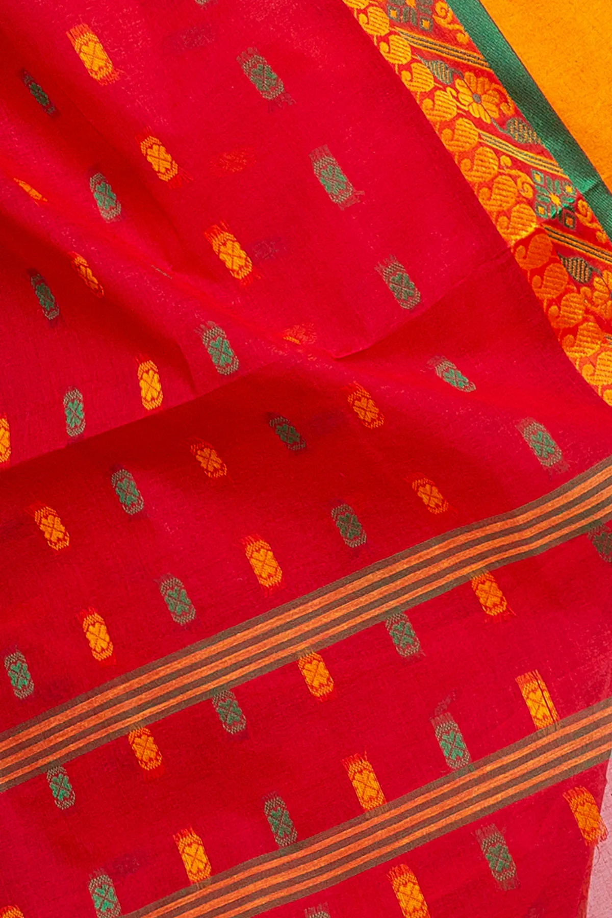 DipDiya Pure Cotton Red ToraPar Artisan Woven Tant Sarees