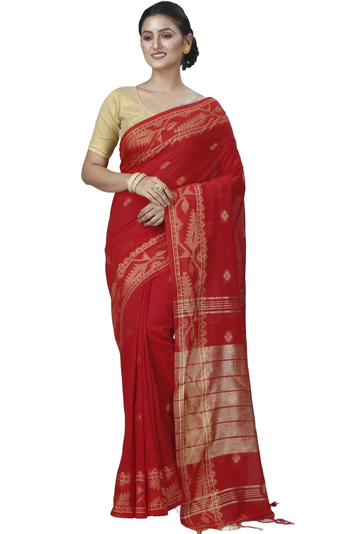 DipDiya Pure Cotton Red Tuma Traditional Elegance Handloom Sarees