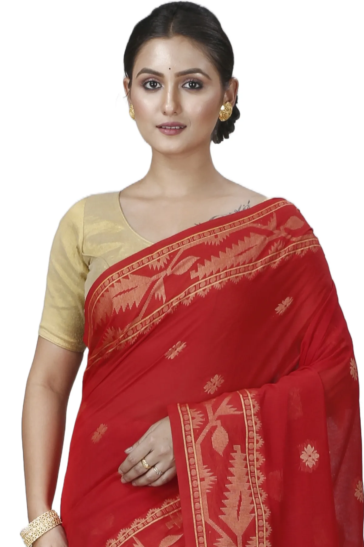 DipDiya Pure Cotton Red Tuma Traditional Elegance Handloom Sarees