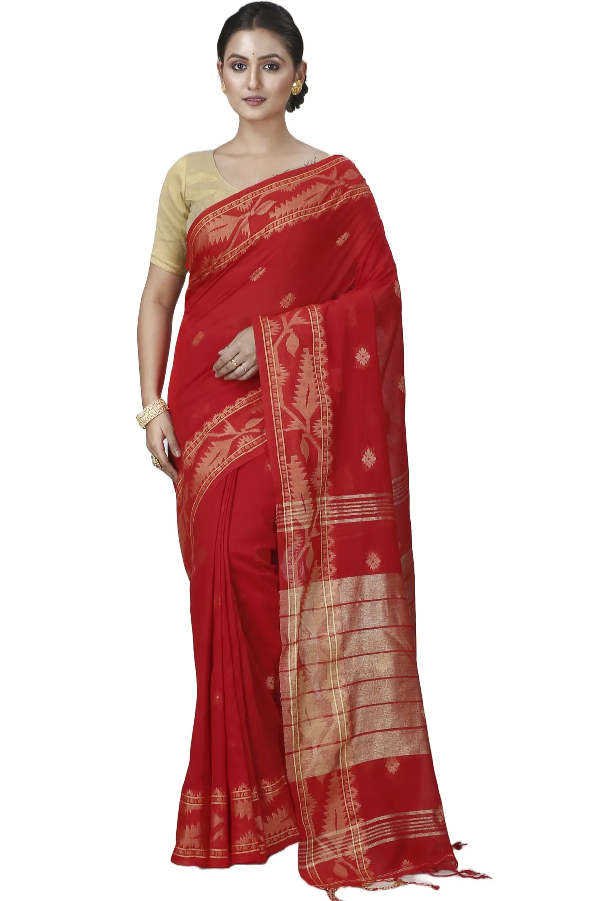 DipDiya Pure Cotton Red Tuma Traditional Elegance Handloom Sarees