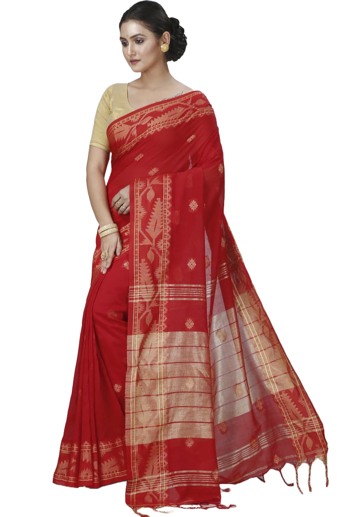 DipDiya Pure Cotton Red Tuma Traditional Elegance Handloom Sarees