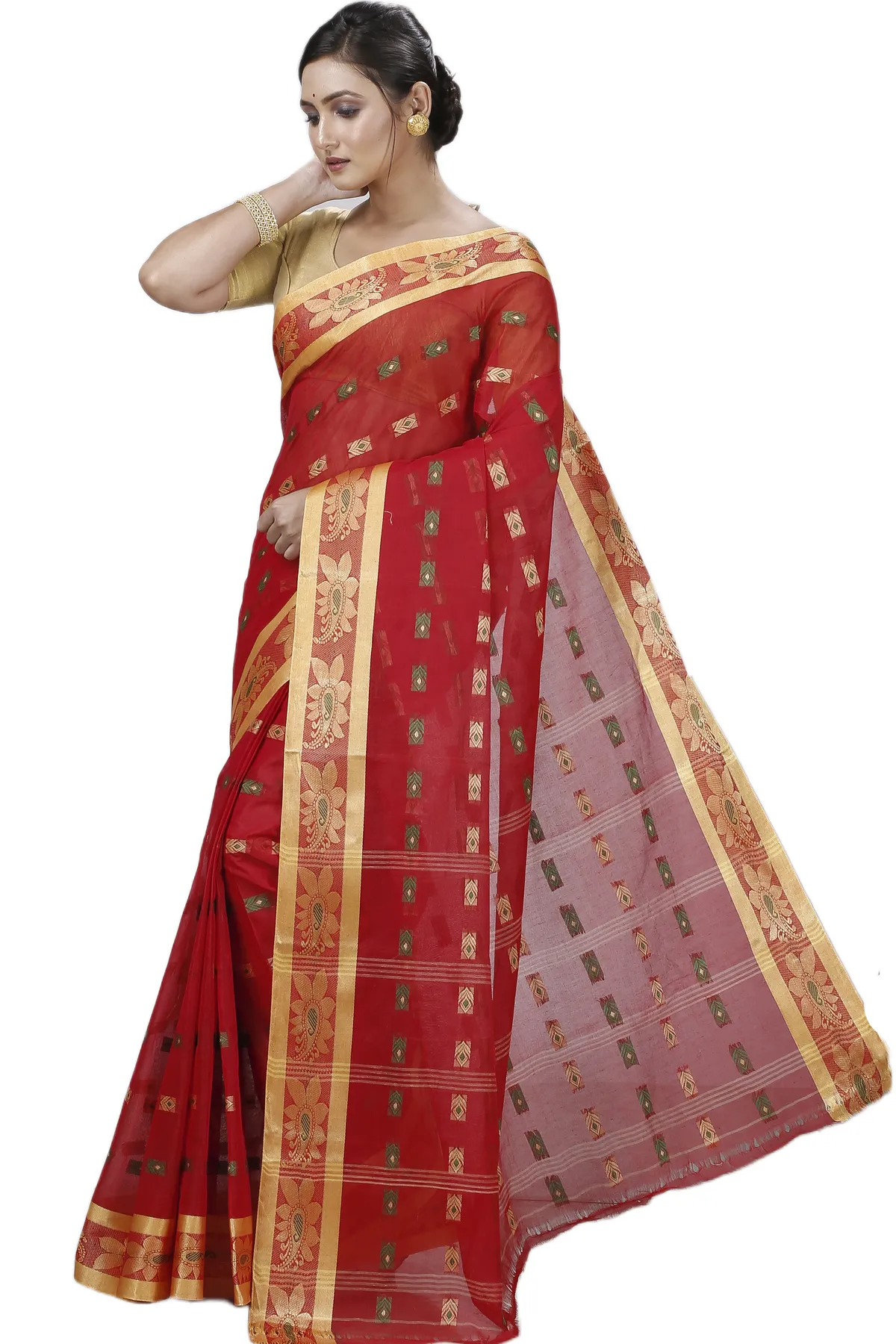 DipDiya Pure Cotton Red Udaya Elegant by Tradition Tant Sarees