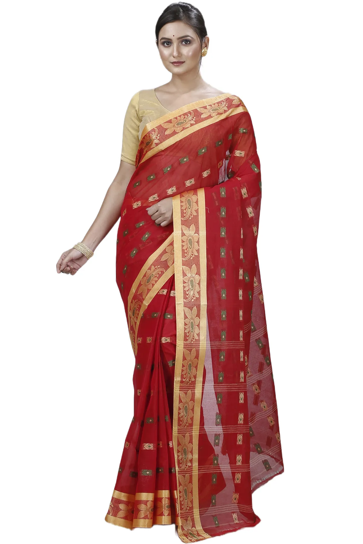 DipDiya Pure Cotton Red Udaya Elegant by Tradition Tant Sarees