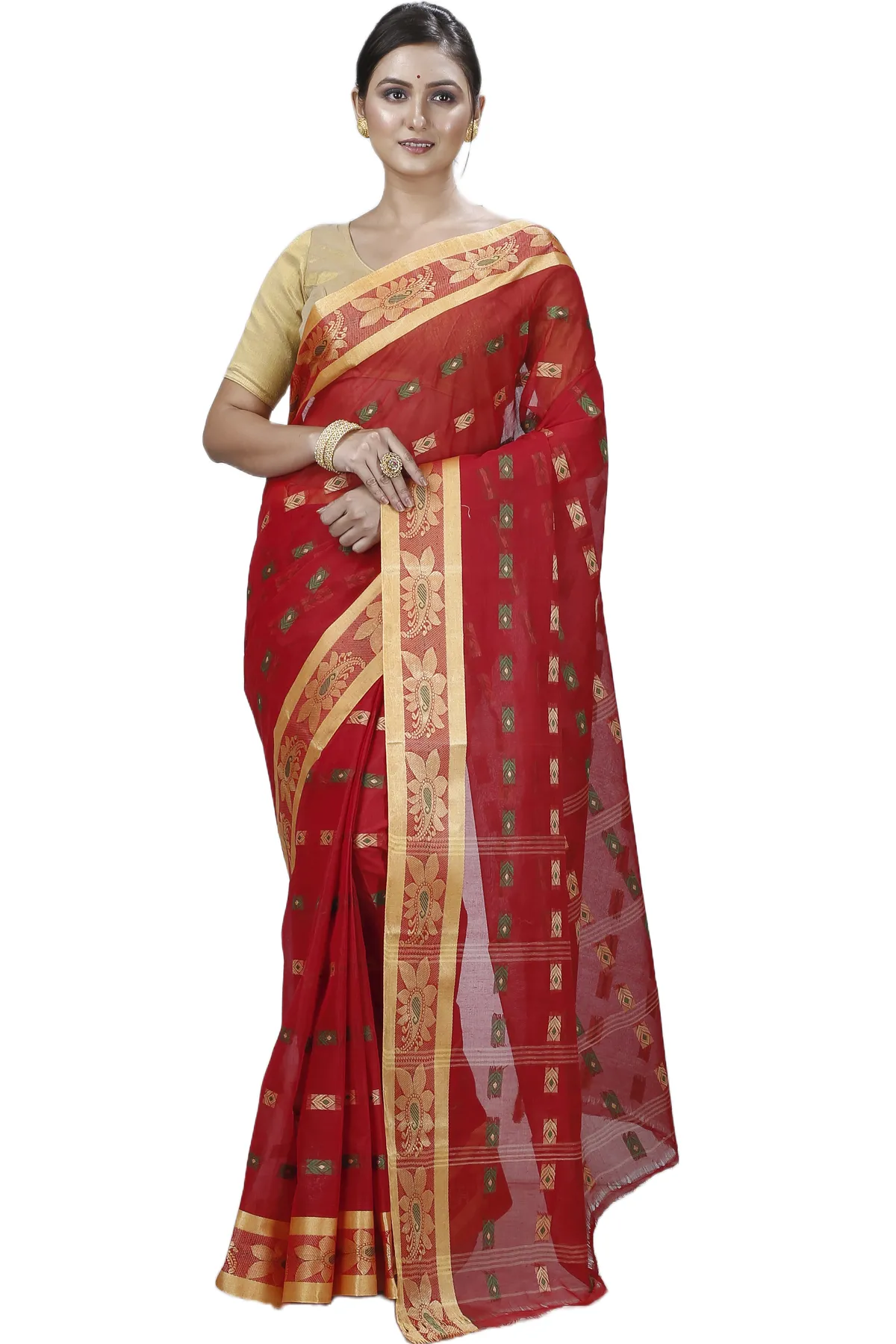 DipDiya Pure Cotton Red Udaya Elegant by Tradition Tant Sarees