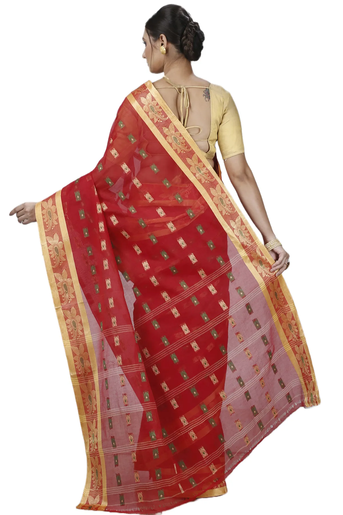 DipDiya Pure Cotton Red Udaya Elegant by Tradition Tant Sarees