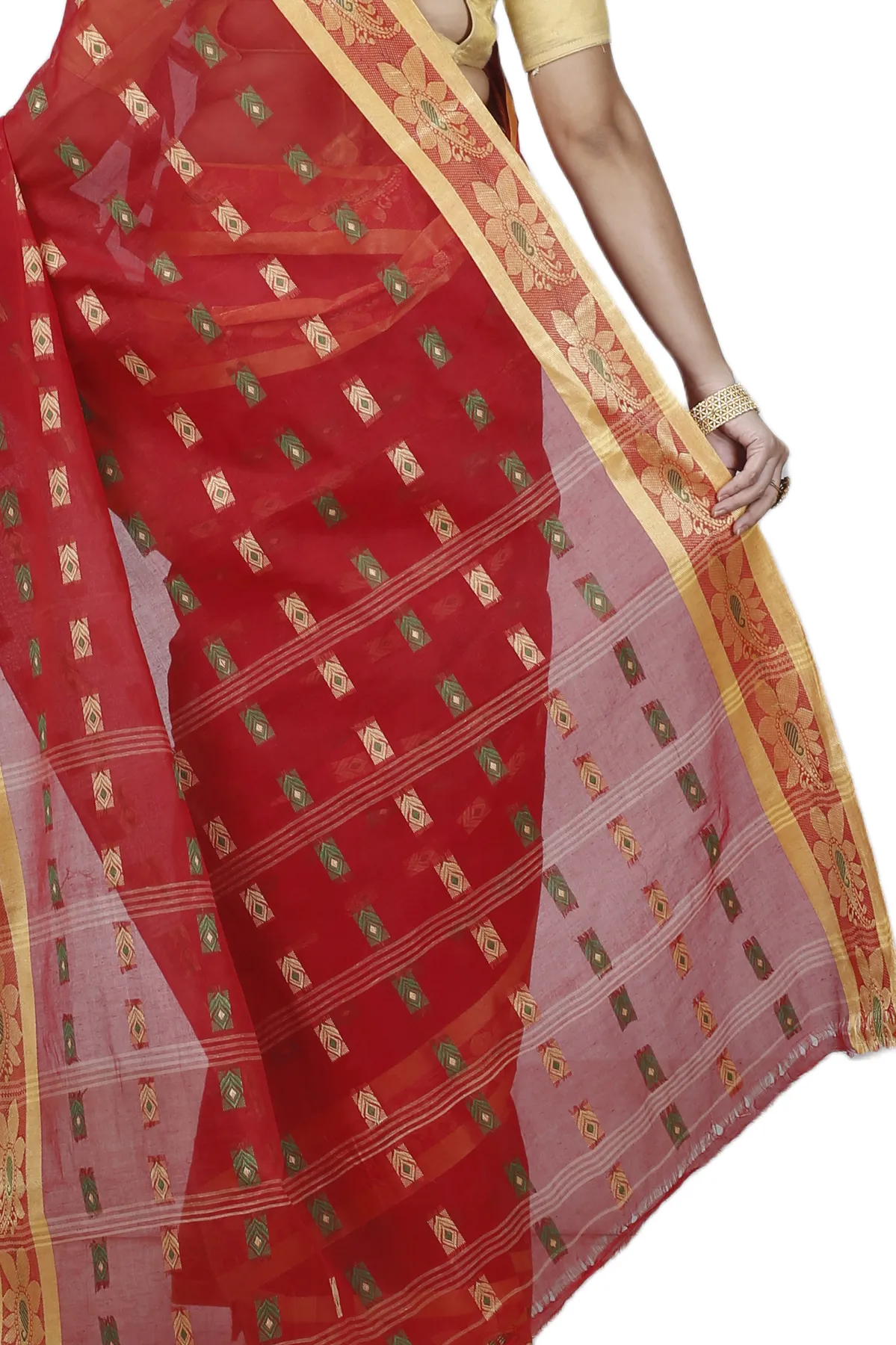 DipDiya Pure Cotton Red Udaya Elegant by Tradition Tant Sarees