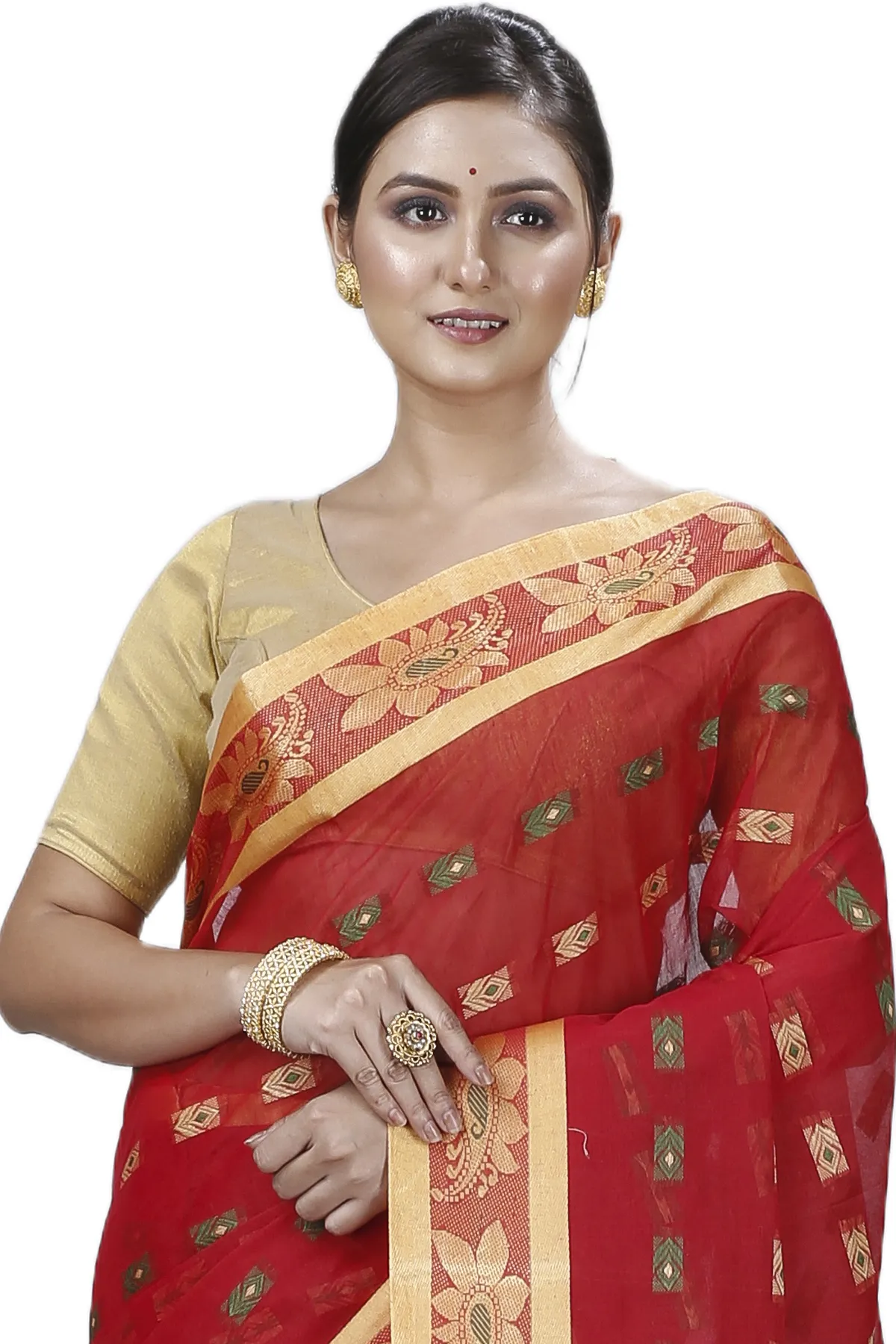 DipDiya Pure Cotton Red Udaya Elegant by Tradition Tant Sarees