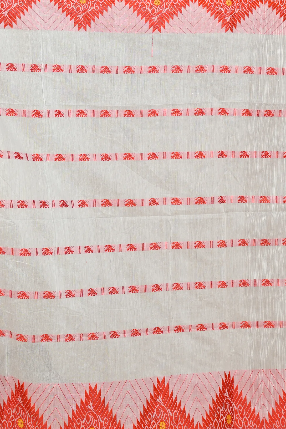 DipDiya Pure Cotton  Red White Borma Traditional Bengali Handloom Sarees