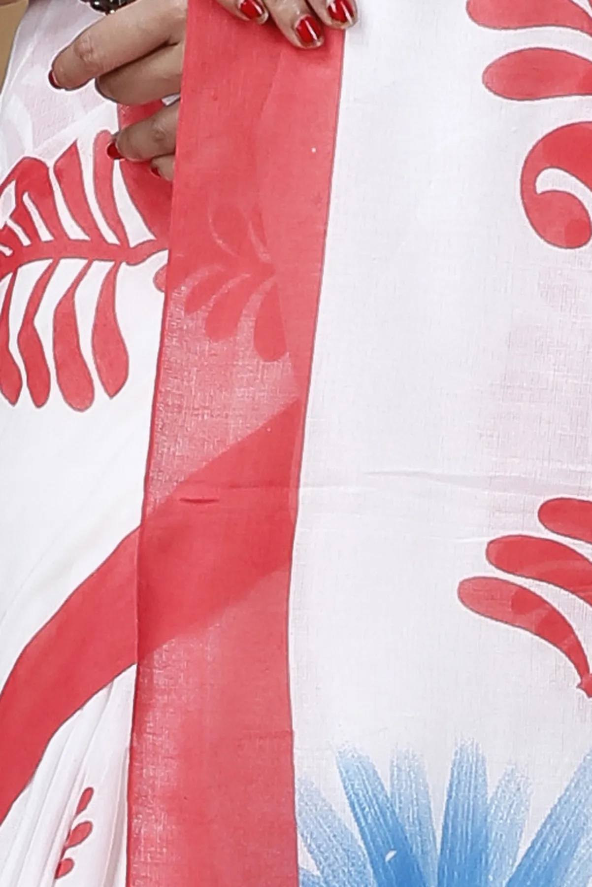 DipDiya Pure Cotton Red White Durga Rooted in Bengal Printed Handloom Sarees