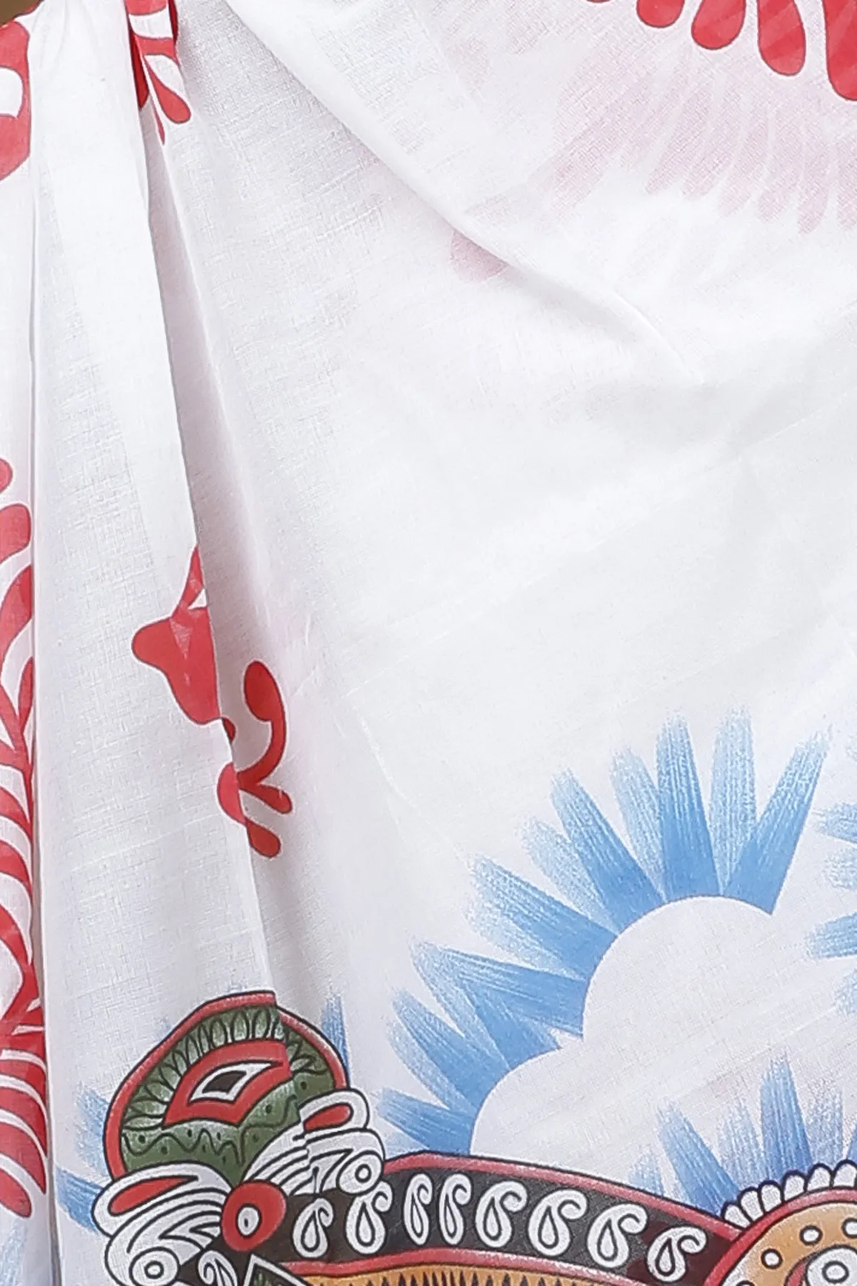 DipDiya Pure Cotton Red White Durga Rooted in Bengal Printed Handloom Sarees