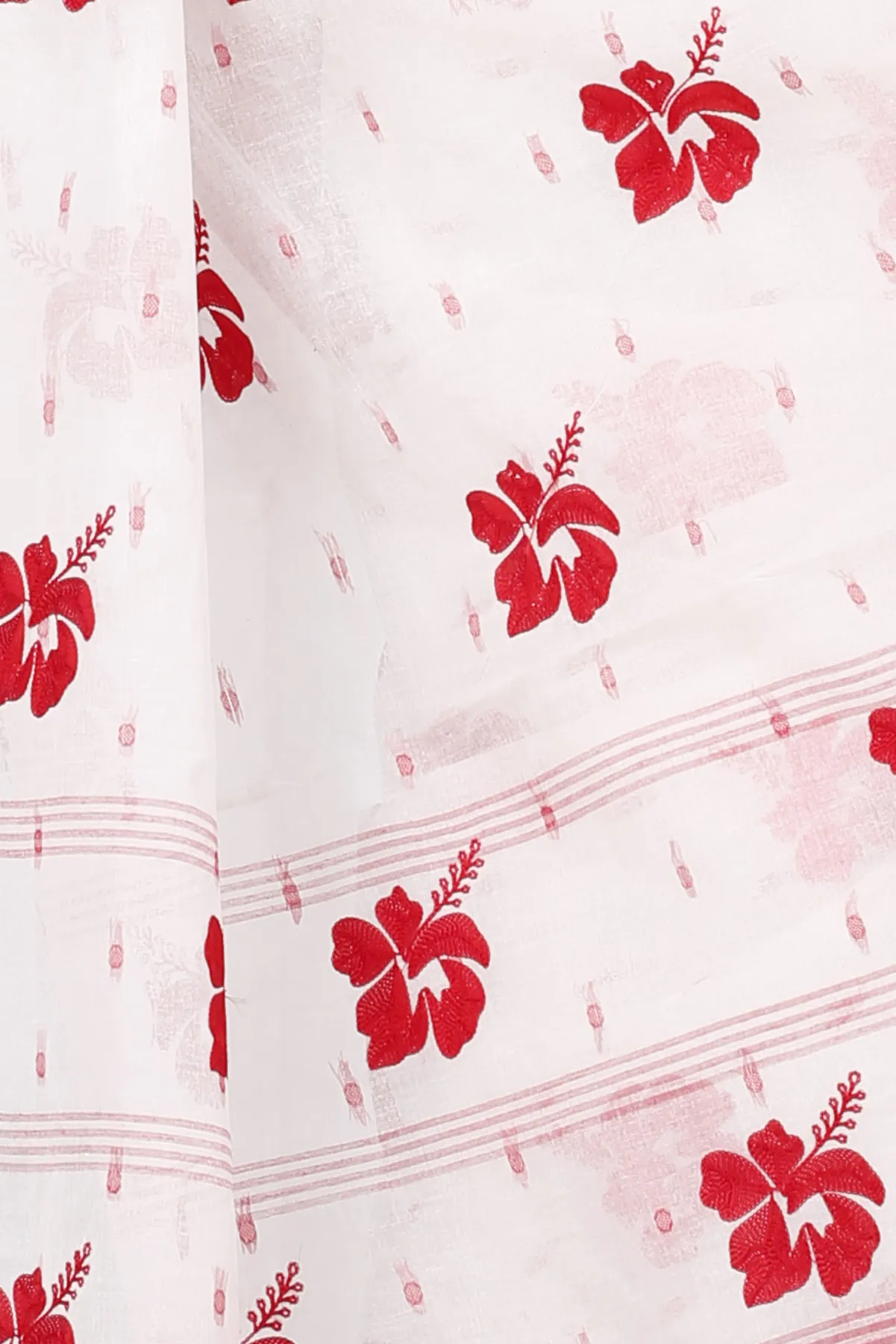 DipDiya Pure Cotton Red White Embi Boysko Jova The Bengali Classic Embroidery Tant Sarees