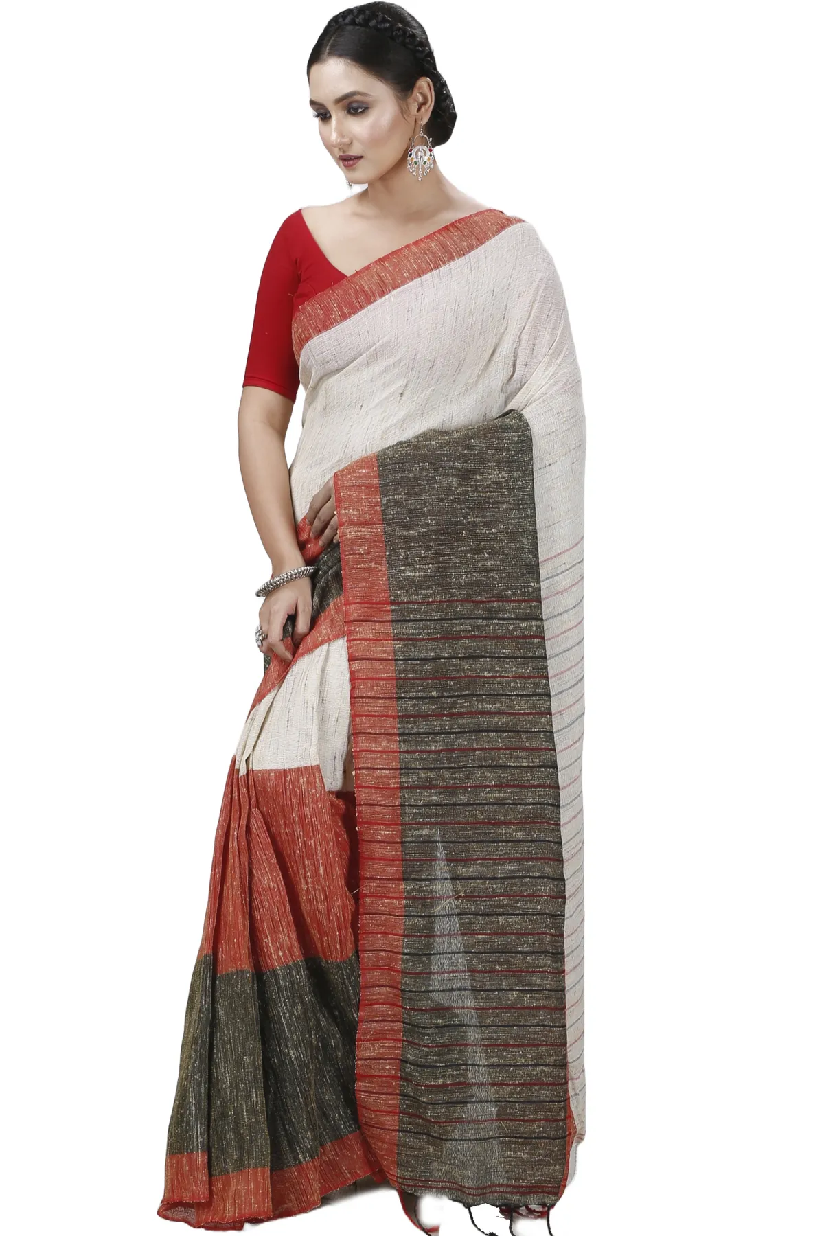 DipDiya Pure Cotton Red White Kusu Artisan Crafted Handloom Sarees