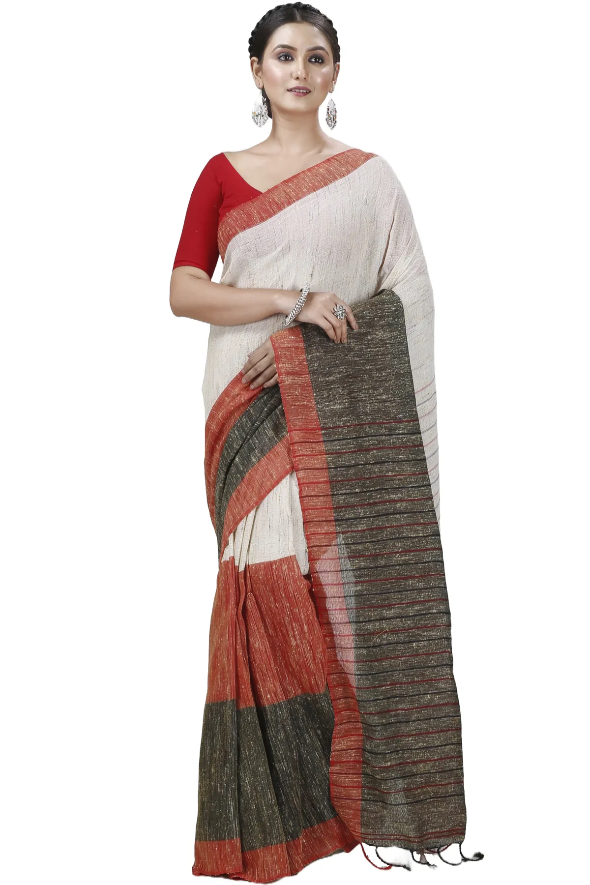 DipDiya Pure Cotton Red White Kusu Artisan Crafted Handloom Sarees
