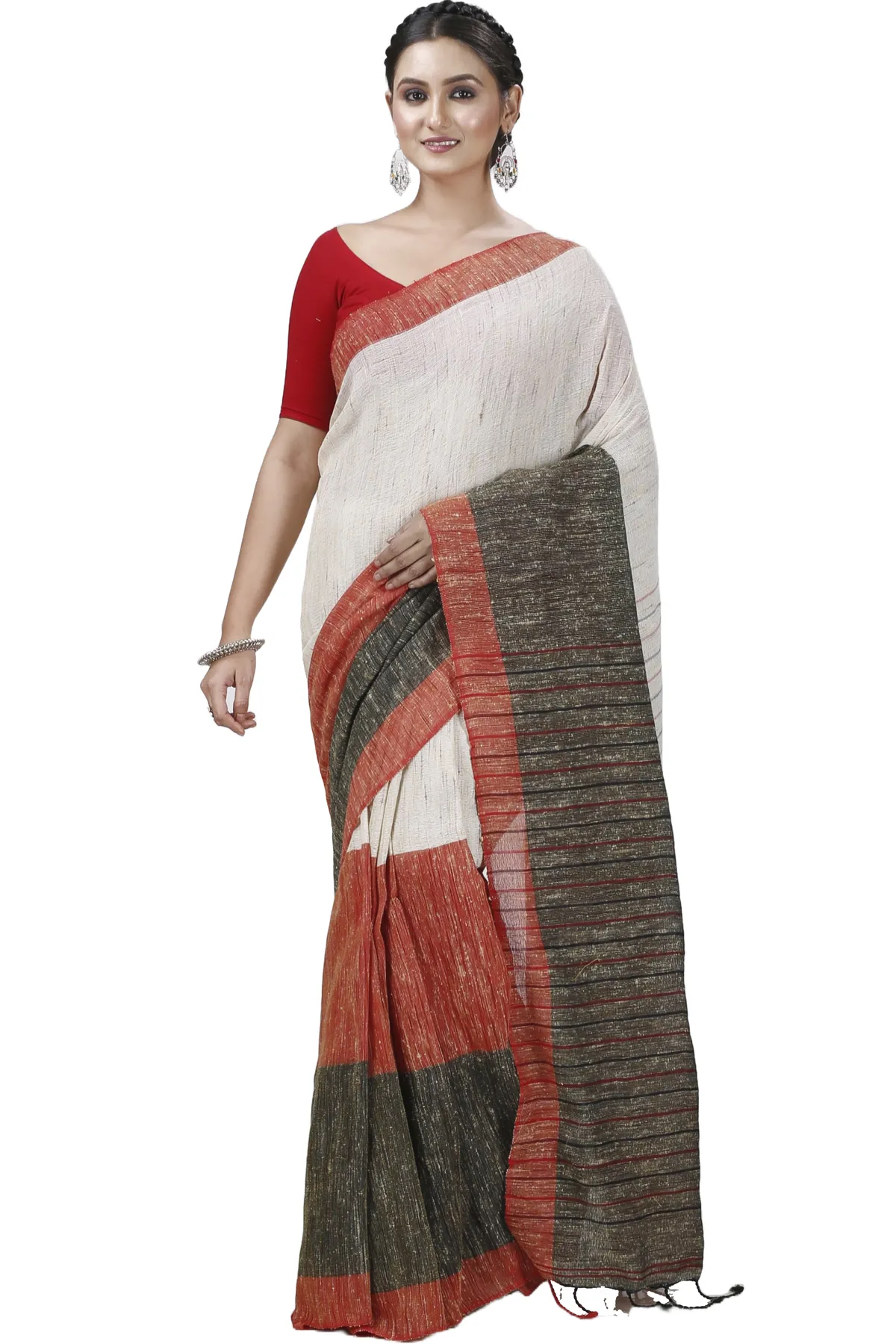 DipDiya Pure Cotton Red White Kusu Artisan Crafted Handloom Sarees