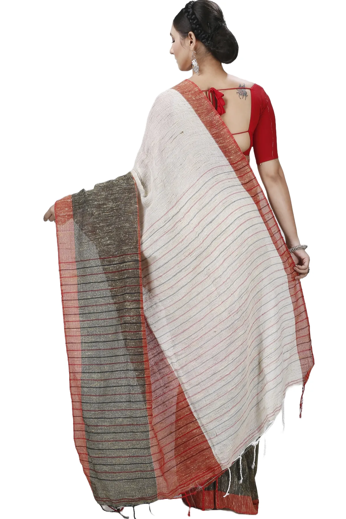 DipDiya Pure Cotton Red White Kusu Artisan Crafted Handloom Sarees