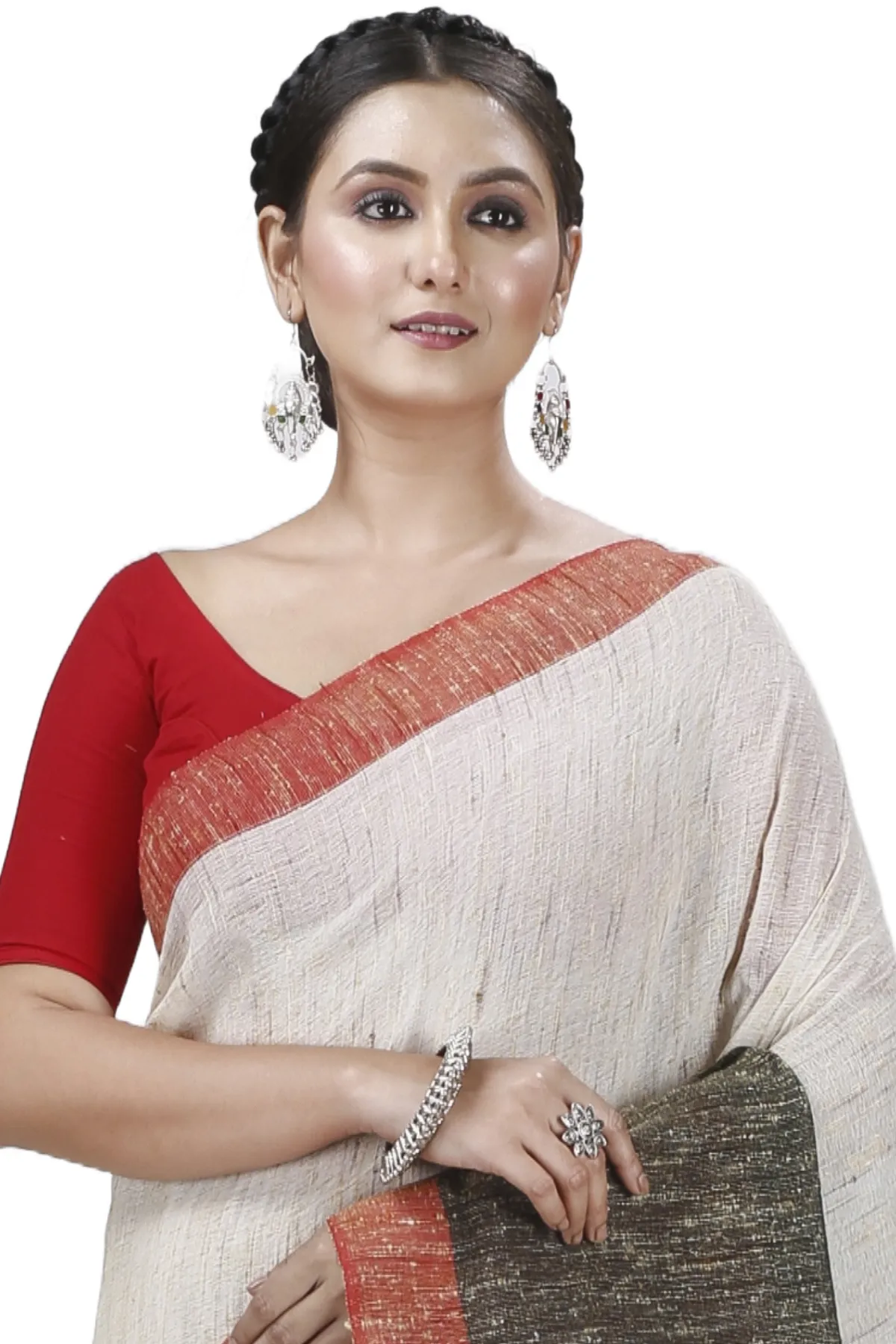 DipDiya Pure Cotton Red White Kusu Artisan Crafted Handloom Sarees