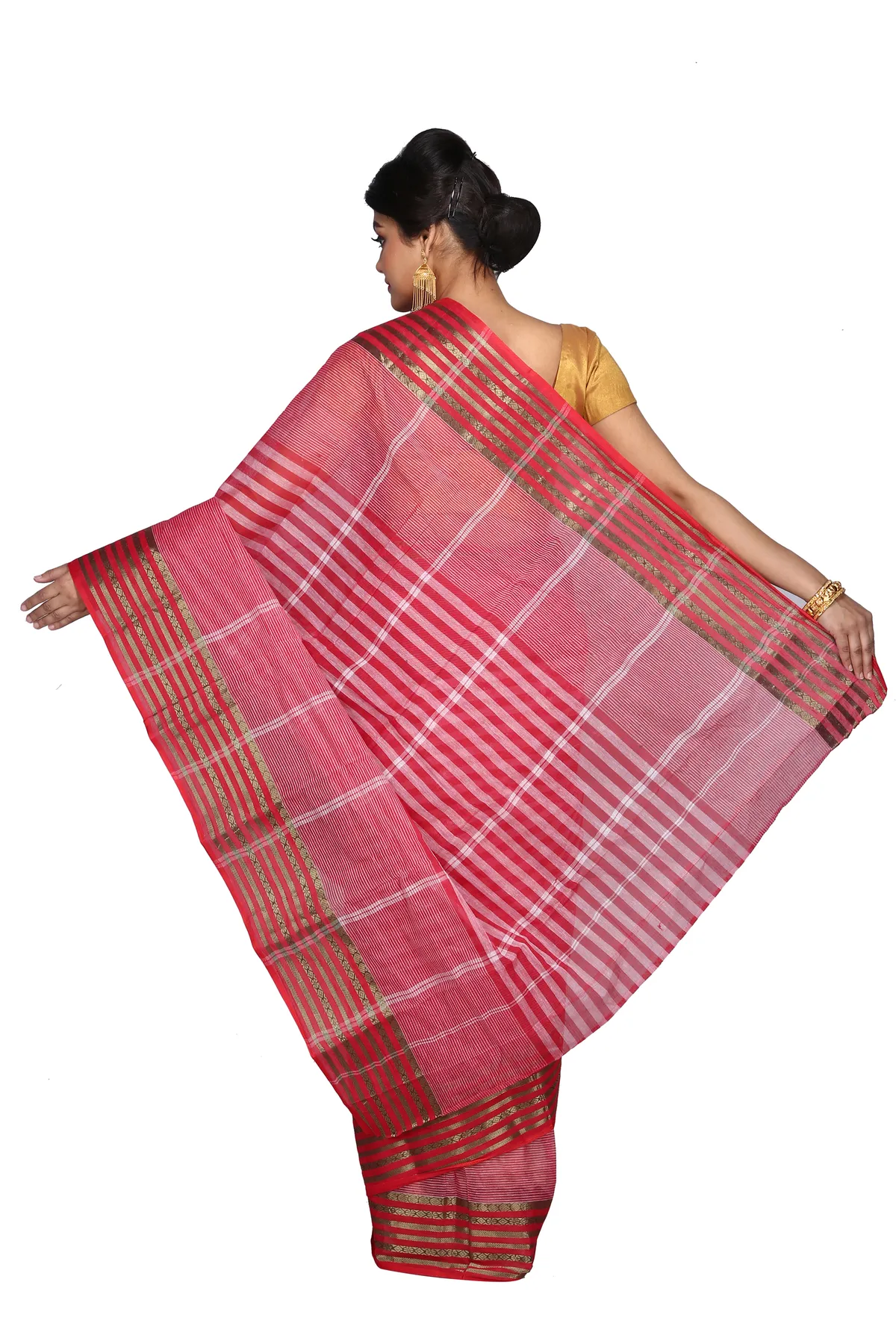 DipDiya Pure Cotton Red Zori Border Woven by Hand Tant Sarees