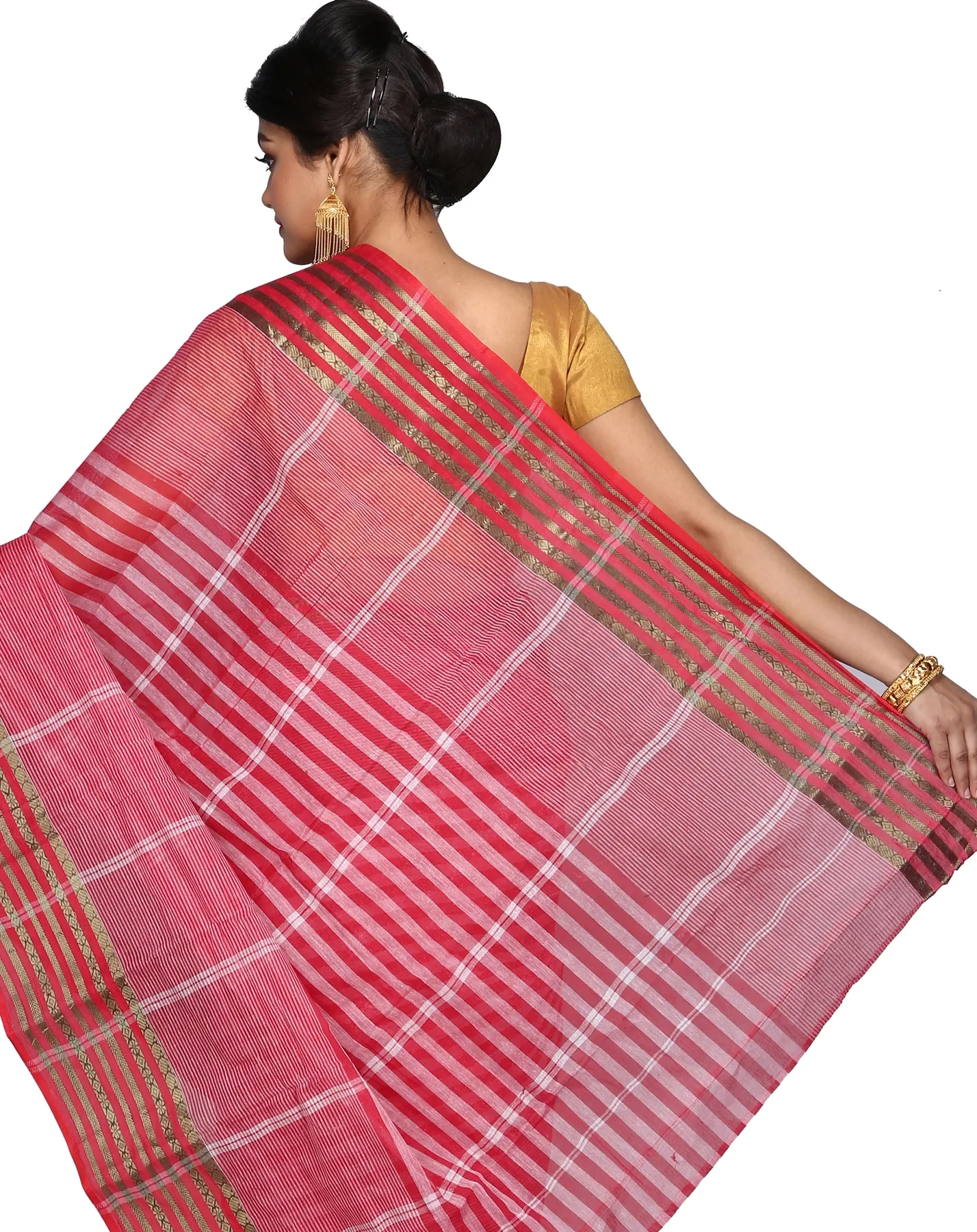 DipDiya Pure Cotton Red Zori Border Woven by Hand Tant Sarees