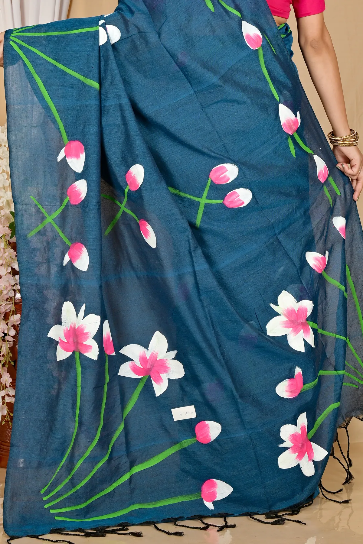 DipDiya Pure Cotton Royal Blue Kamal Stories of Bengal Hand Painted Sarees