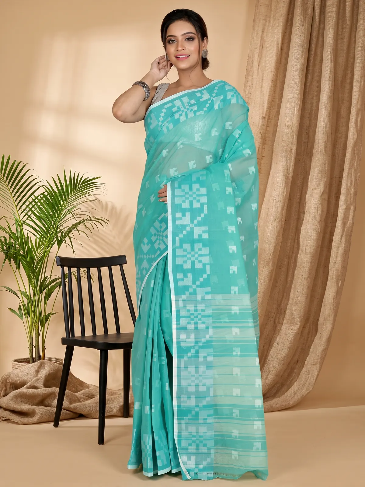 DipDiya Pure Cotton See Blue Aptuk Elegance in Every Weave Tant Sarees