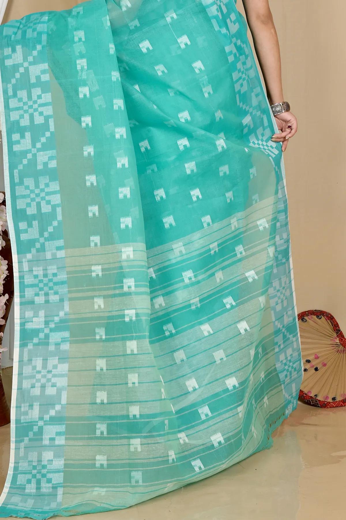 DipDiya Pure Cotton See Blue Aptuk Elegance in Every Weave Tant Sarees