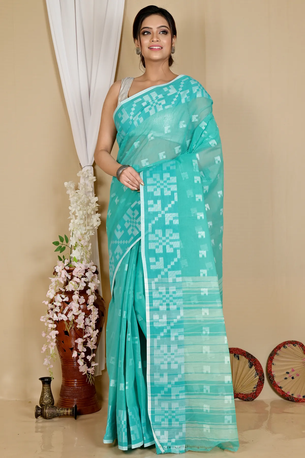 DipDiya Pure Cotton See Blue Aptuk Elegance in Every Weave Tant Sarees