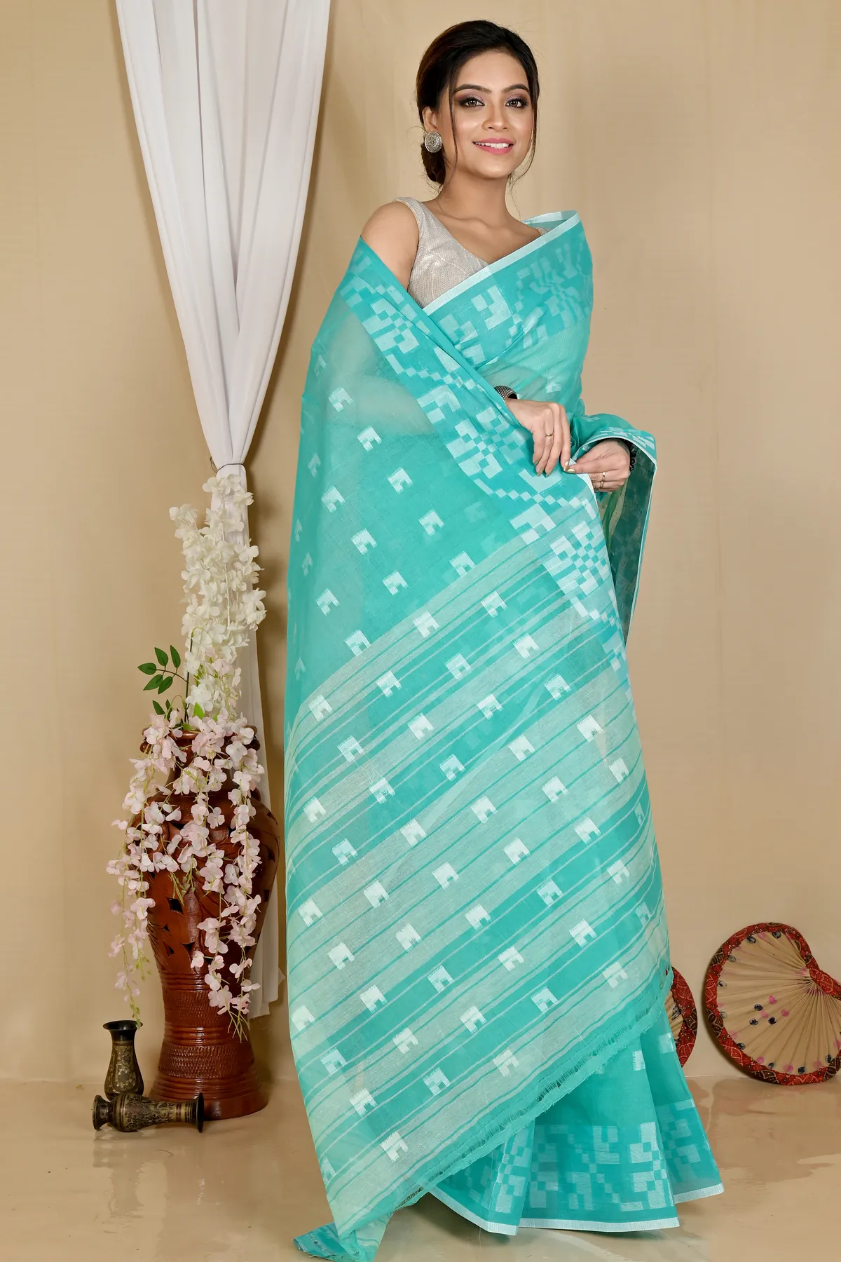 DipDiya Pure Cotton See Blue Aptuk Elegance in Every Weave Tant Sarees