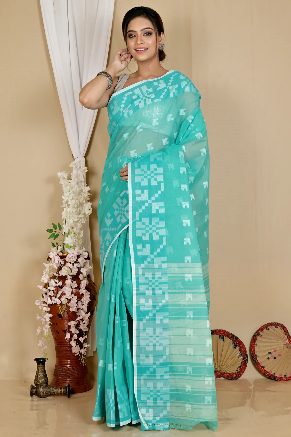 DipDiya Pure Cotton See Blue Aptuk Elegance in Every Weave Tant Sarees
