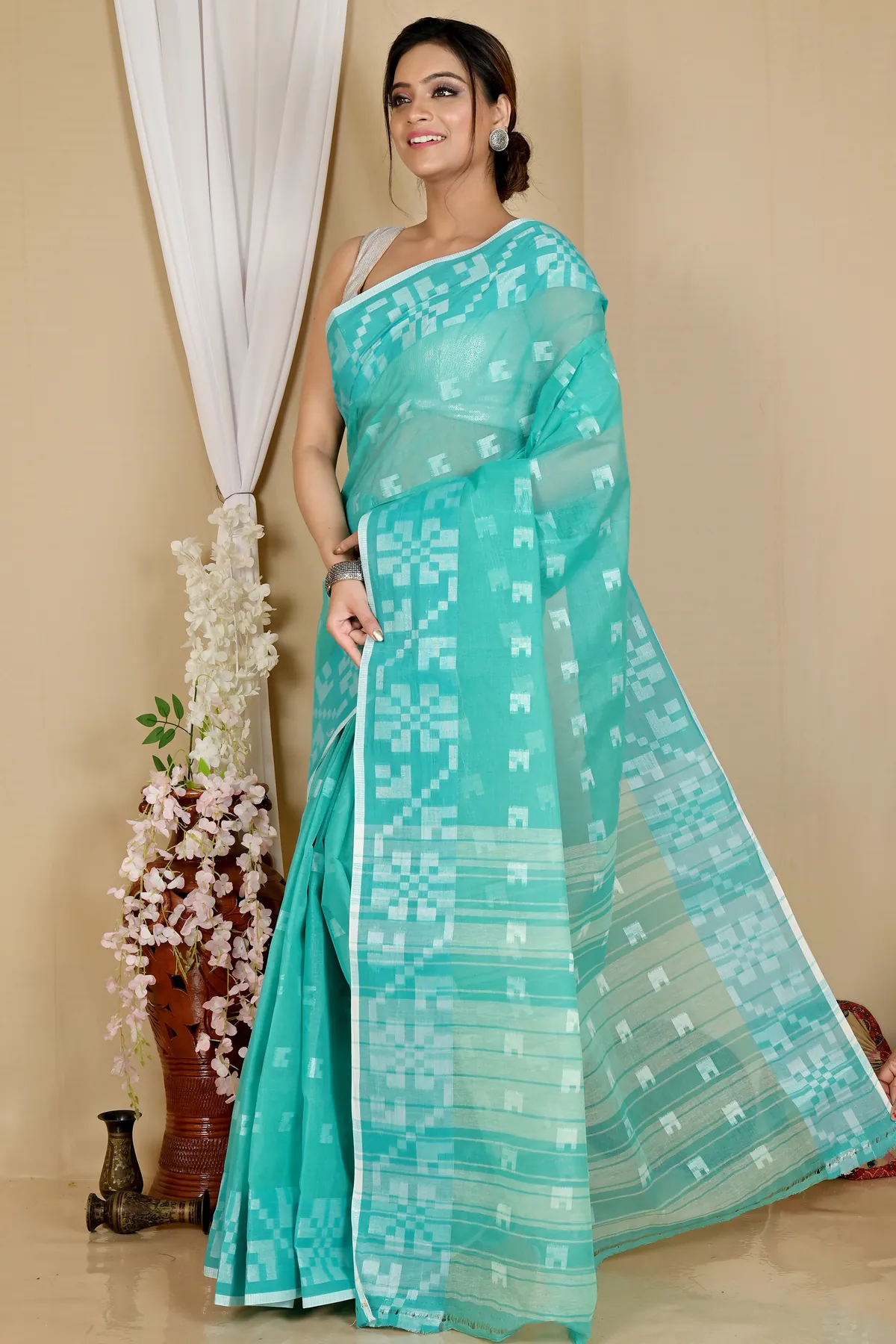 DipDiya Pure Cotton See Blue Aptuk Elegance in Every Weave Tant Sarees