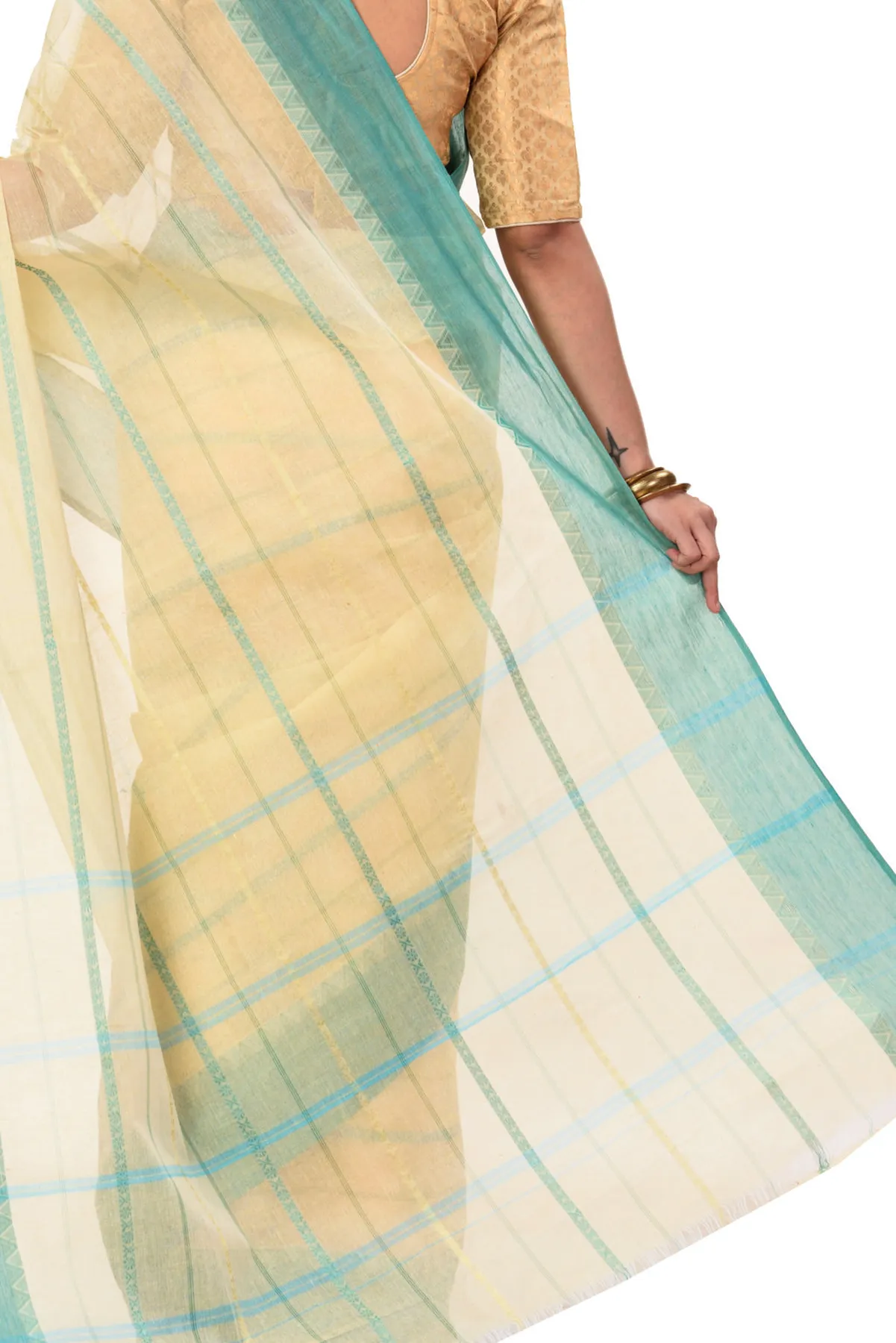 DipDiya Pure Cotton See Green Boysko Classic Grace Tant Sarees