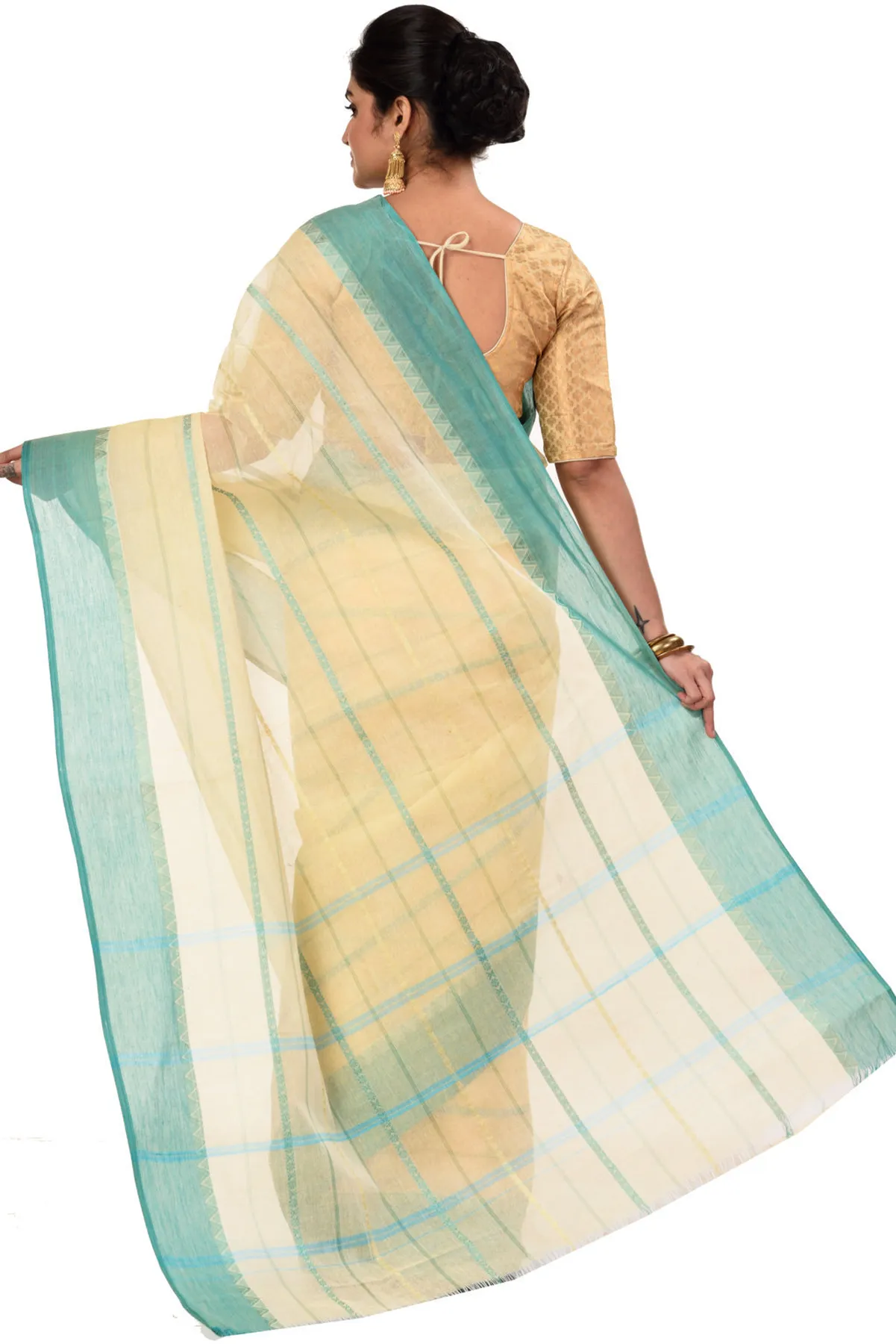DipDiya Pure Cotton See Green Boysko Classic Grace Tant Sarees