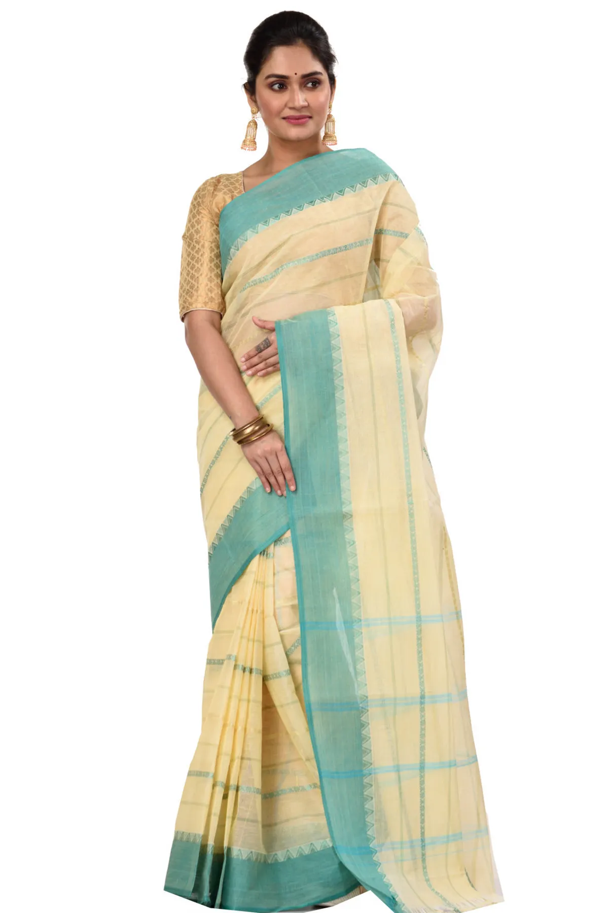 DipDiya Pure Cotton See Green Boysko Classic Grace Tant Sarees