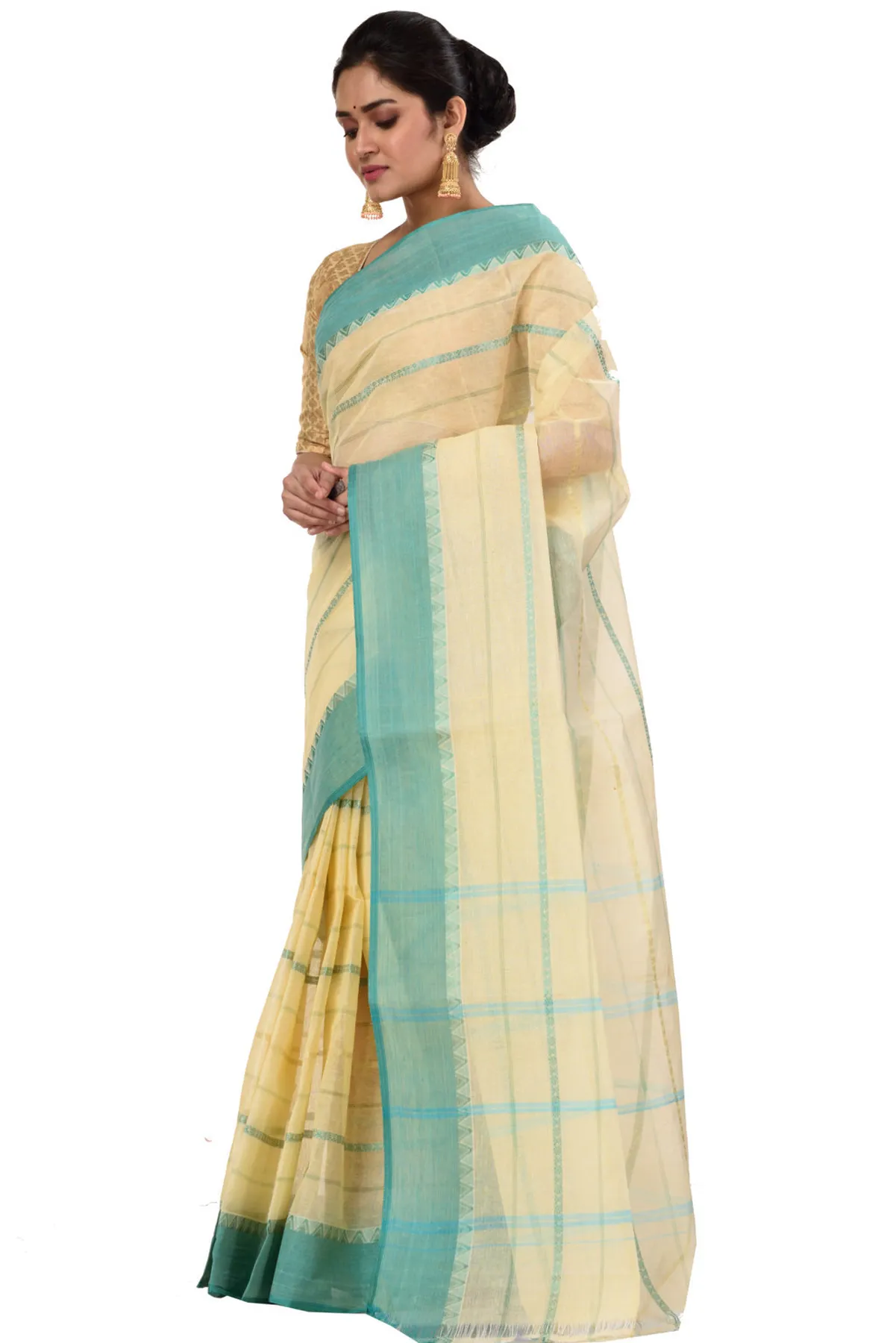 DipDiya Pure Cotton See Green Boysko Classic Grace Tant Sarees
