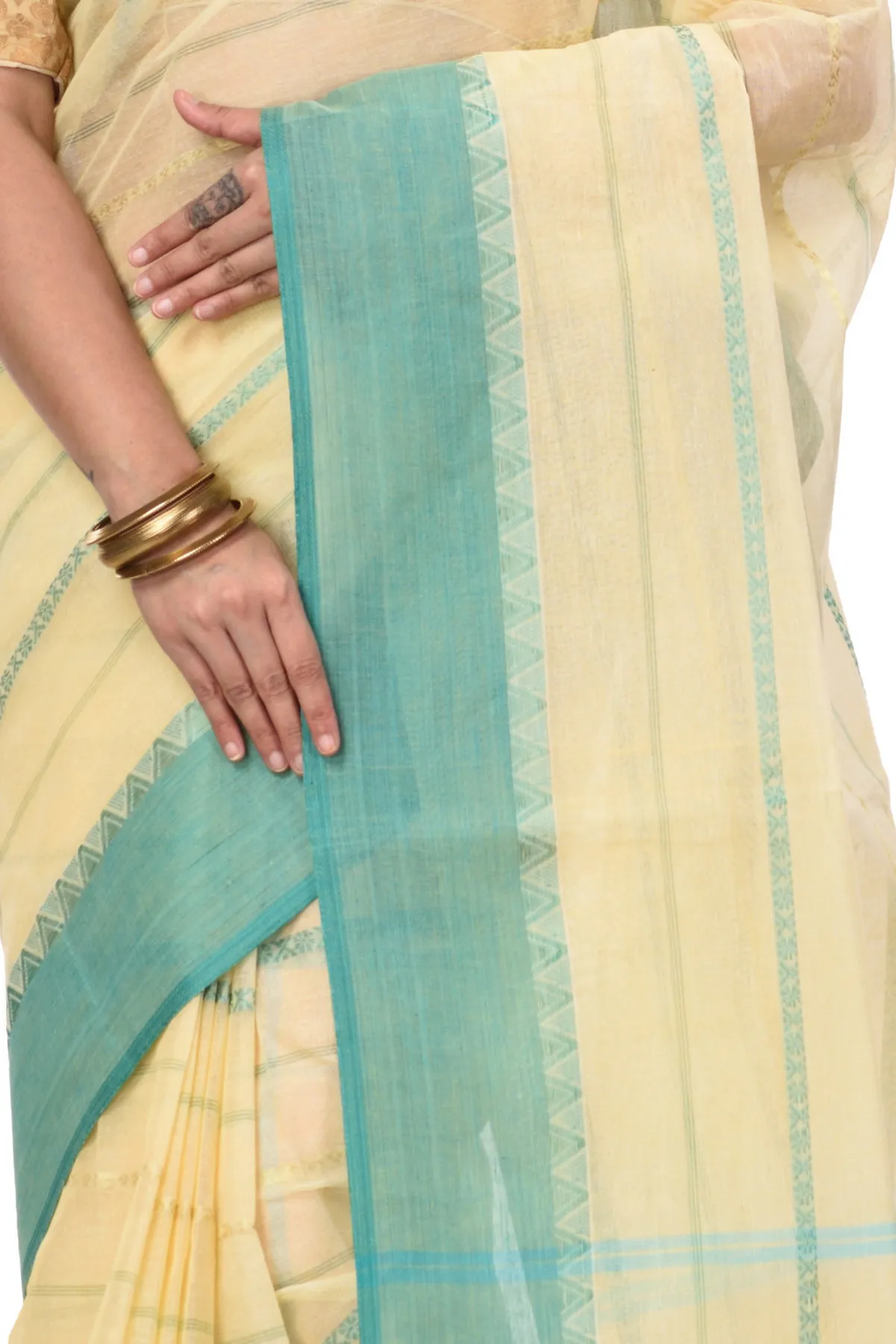 DipDiya Pure Cotton See Green Boysko Classic Grace Tant Sarees