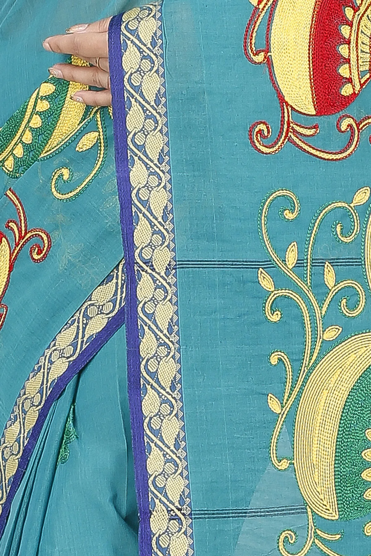 DipDiya Pure Cotton See Green Embi Gaela Ghot Artisan Crafted Embroidery Tant Sarees