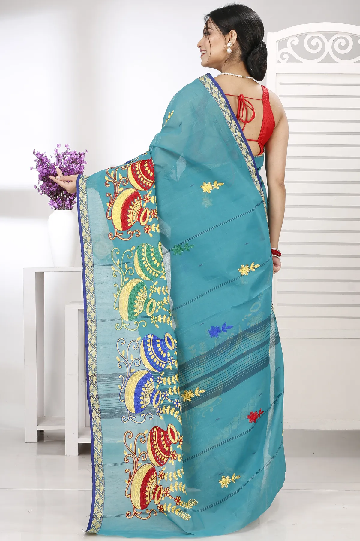 DipDiya Pure Cotton See Green Embi Gaela Ghot Artisan Crafted Embroidery Tant Sarees