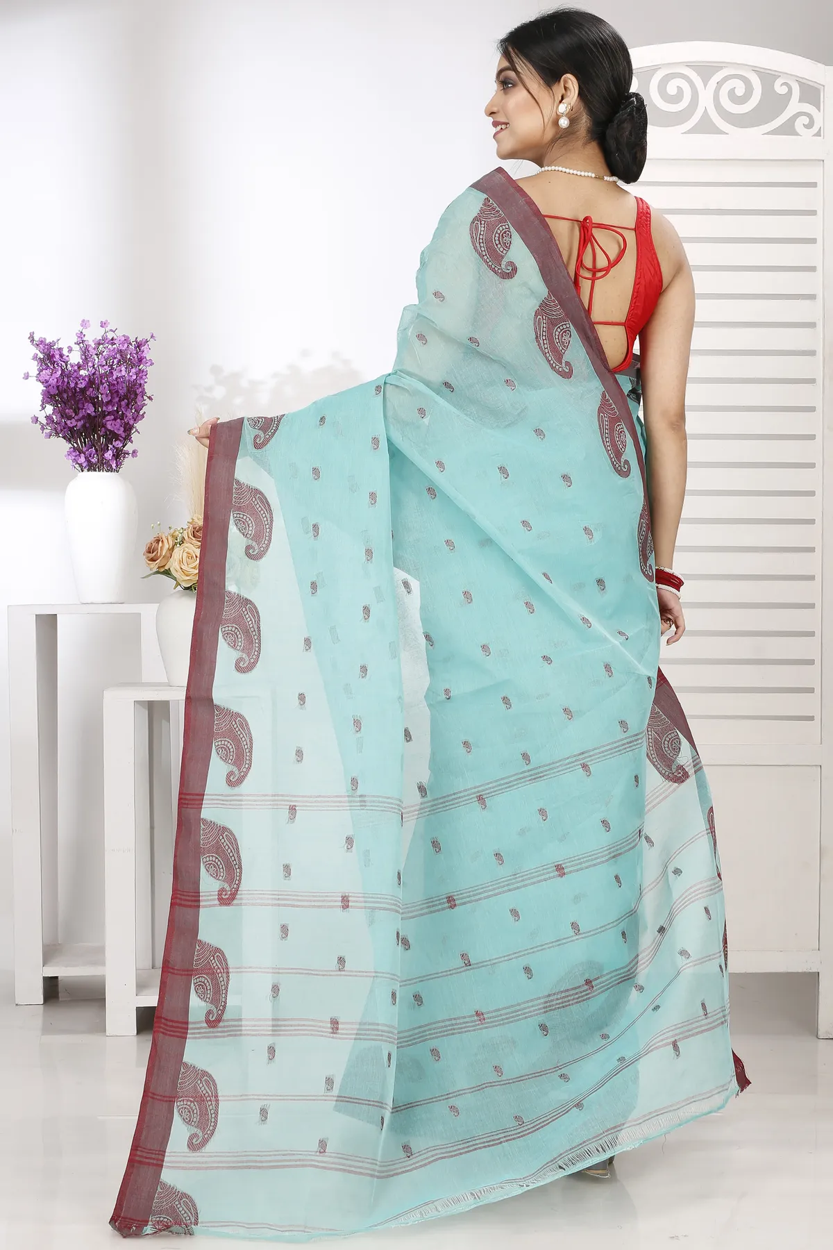 DipDiya Pure Cotton See Green Epto Shonko Elegant by Tradition Tant Sarees