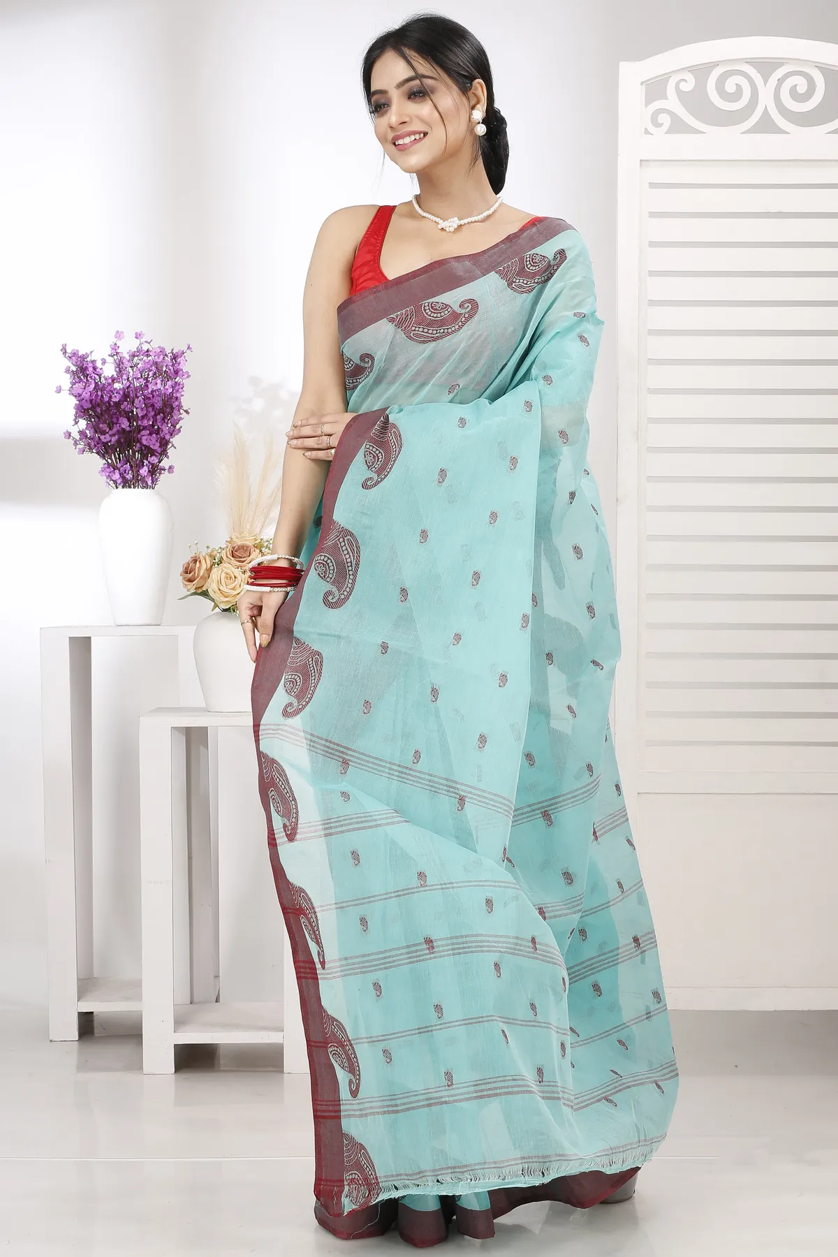 DipDiya Pure Cotton See Green Epto Shonko Elegant by Tradition Tant Sarees