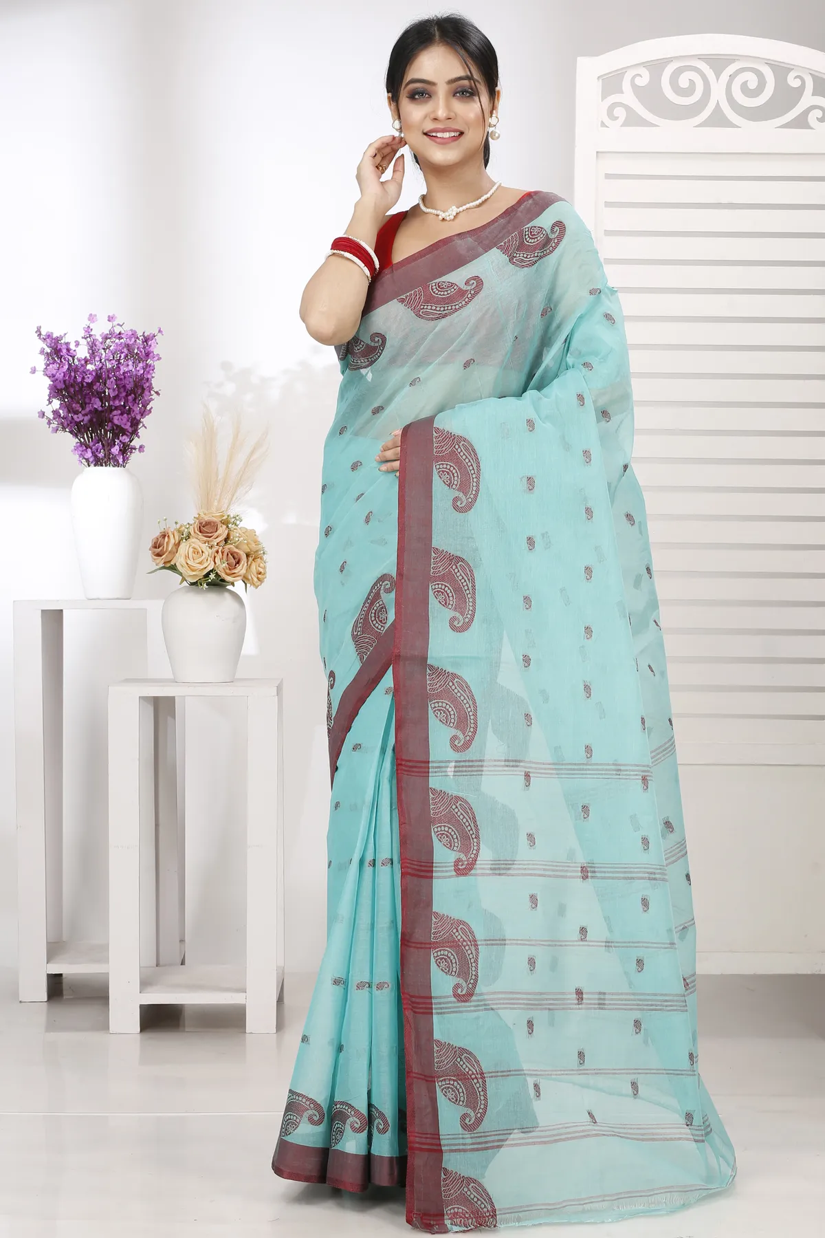 DipDiya Pure Cotton See Green Epto Shonko Elegant by Tradition Tant Sarees