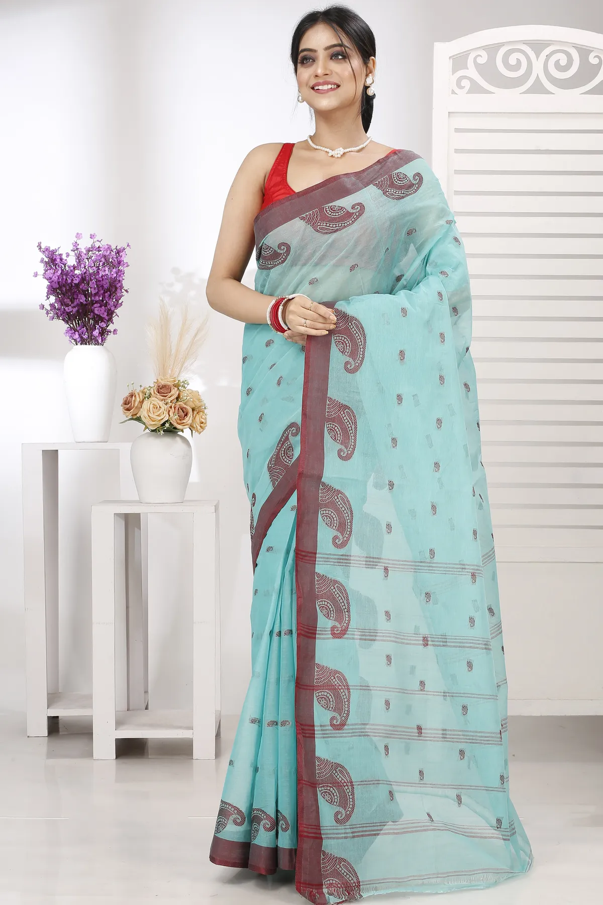 DipDiya Pure Cotton See Green Epto Shonko Elegant by Tradition Tant Sarees