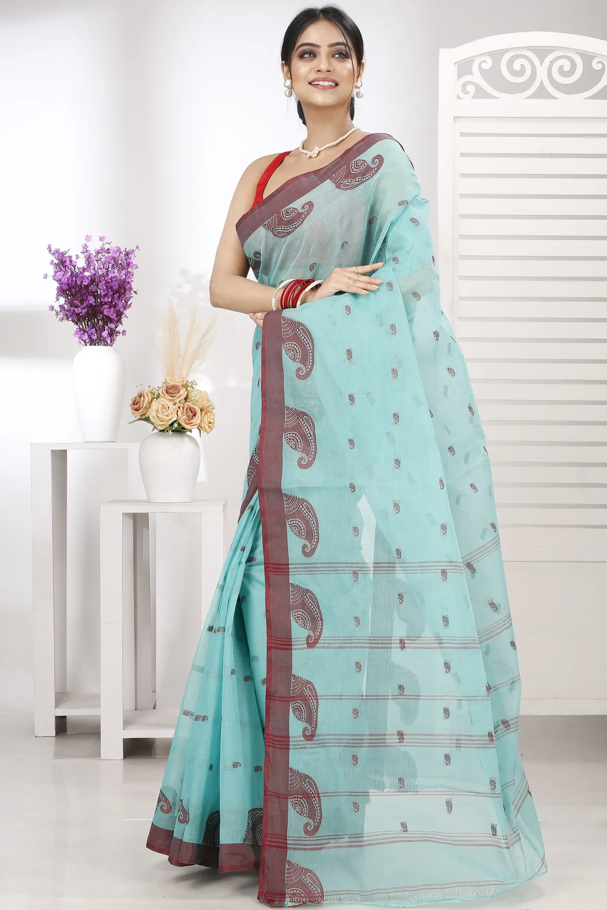 DipDiya Pure Cotton See Green Epto Shonko Elegant by Tradition Tant Sarees