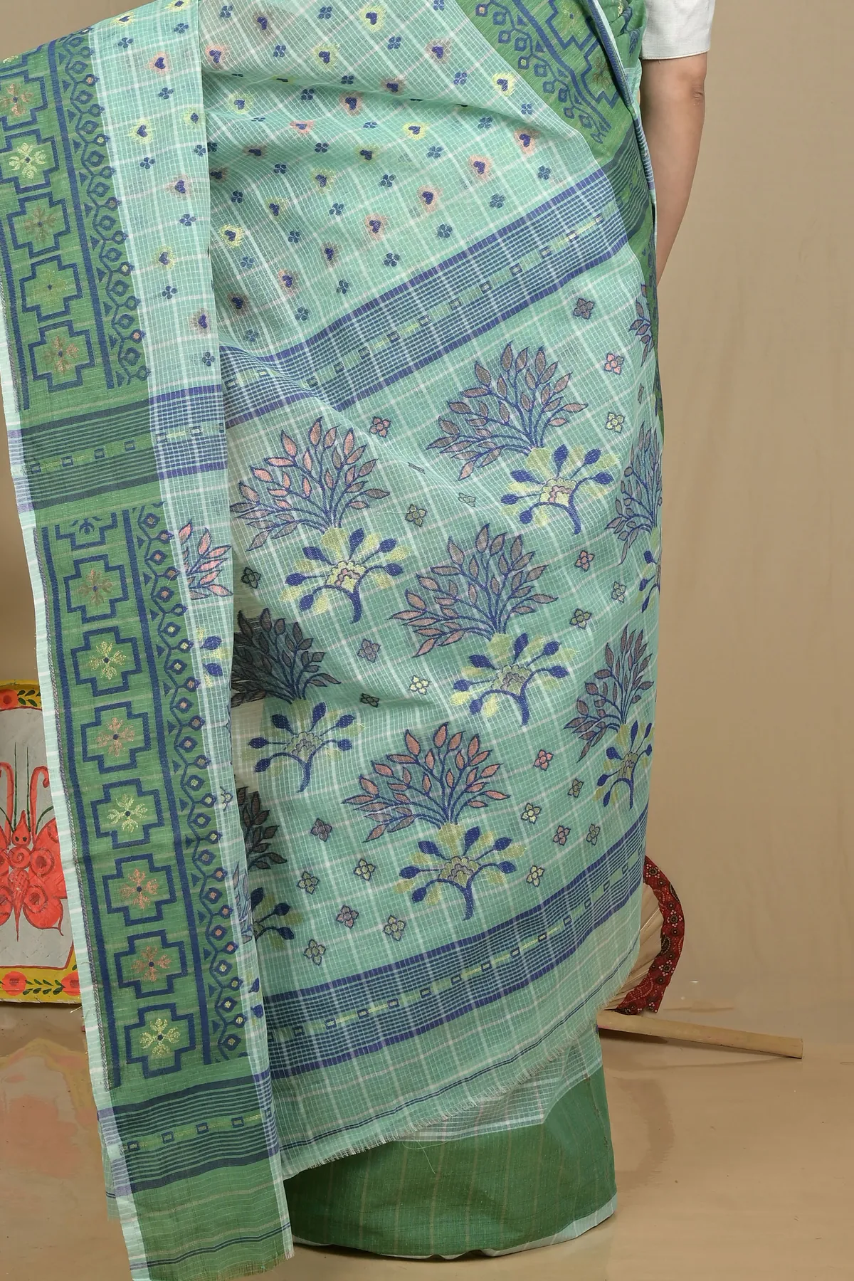 DipDiya Pure Cotton See Green Ginni Artisan Crafted Jamdani Sarees